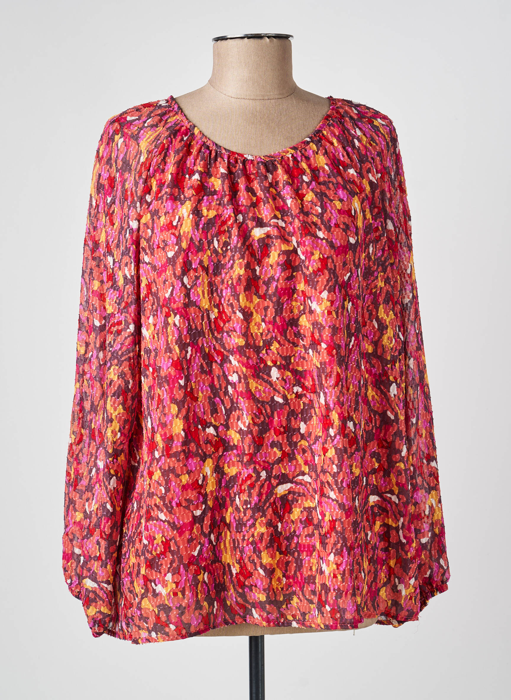 Blouse tissage popeline manches longues rouge GRIFFON femme