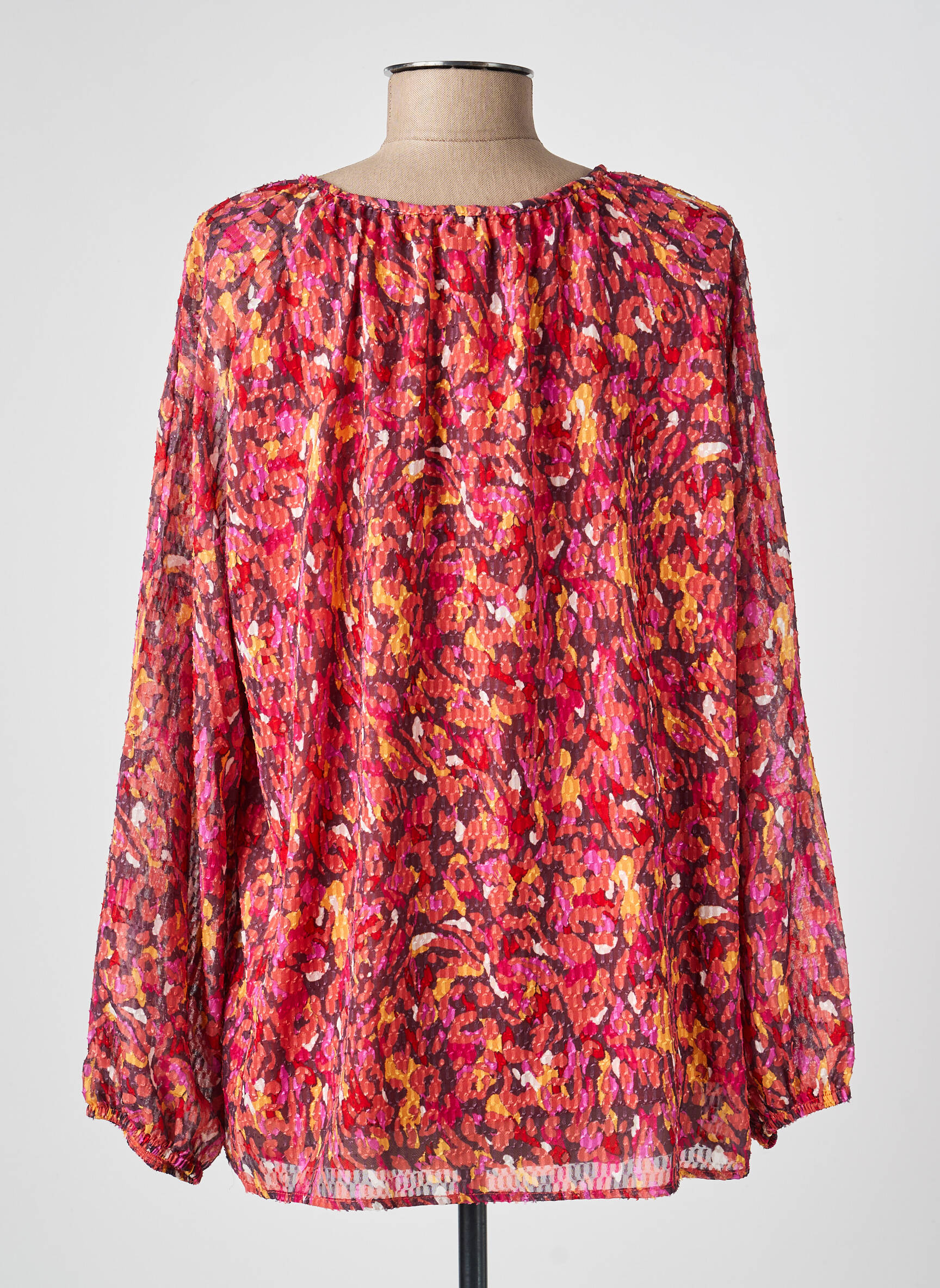 Blouse tissage popeline manches longues rouge GRIFFON femme