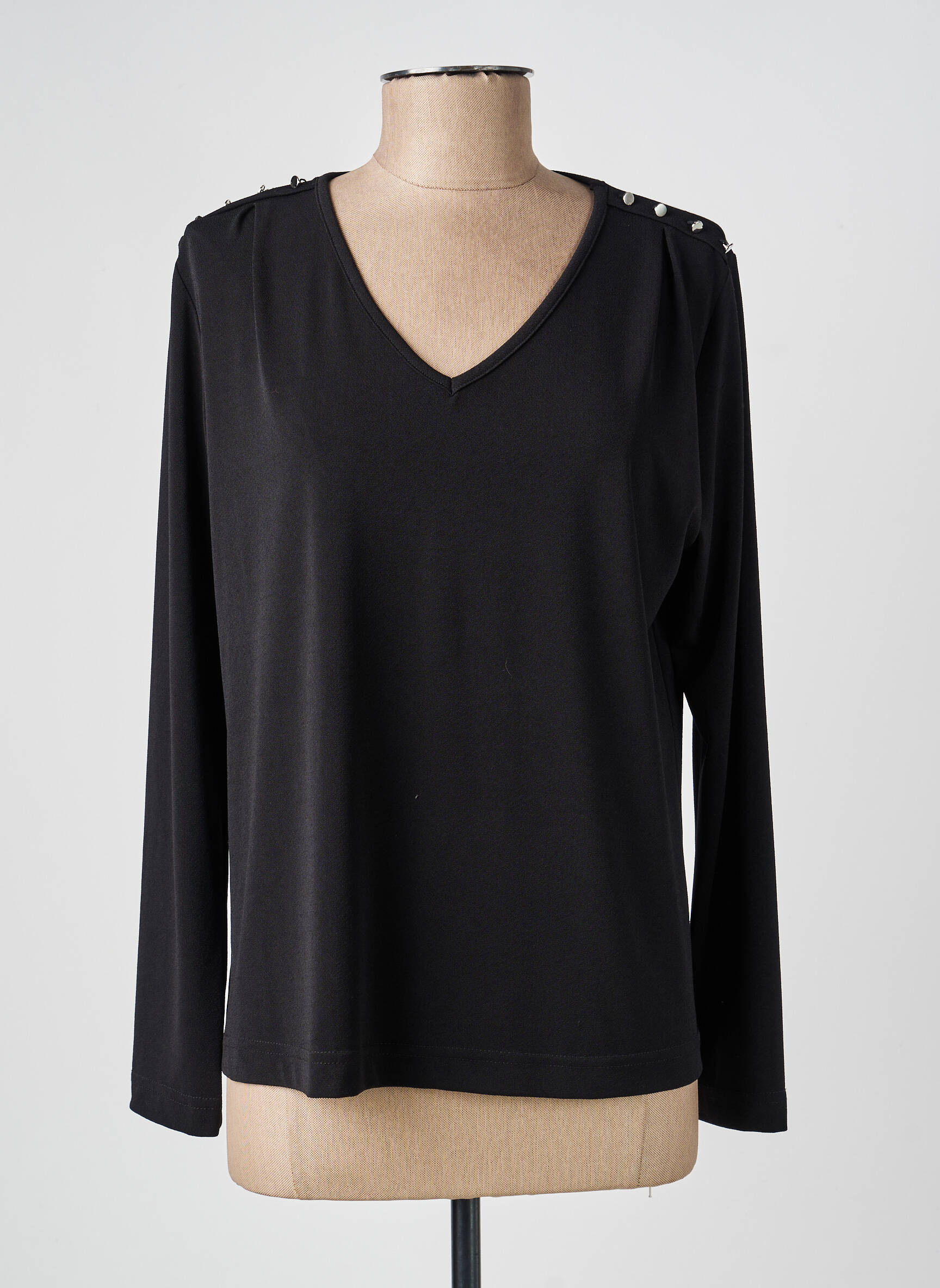 Top col v manches longues noir GRIFFON femme