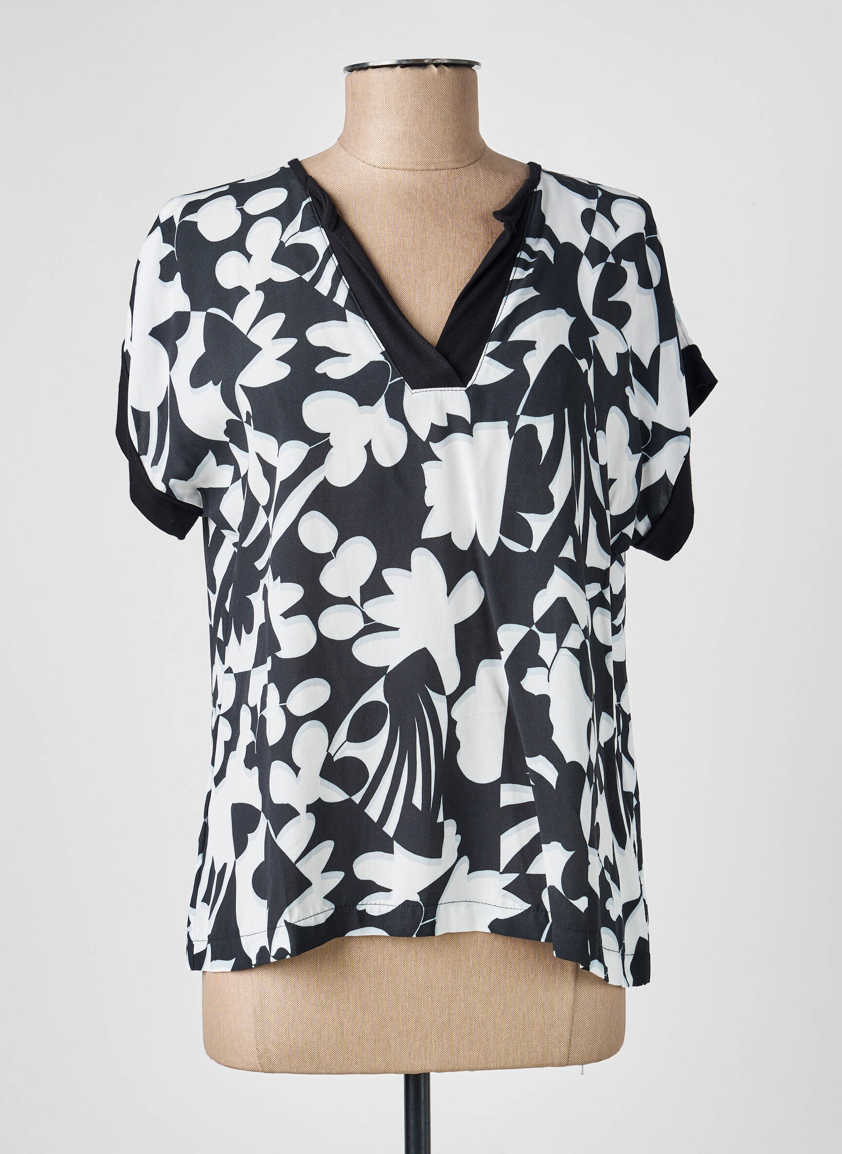 Blouse imprimé fantaisie manches courtes noir MALOKA femme