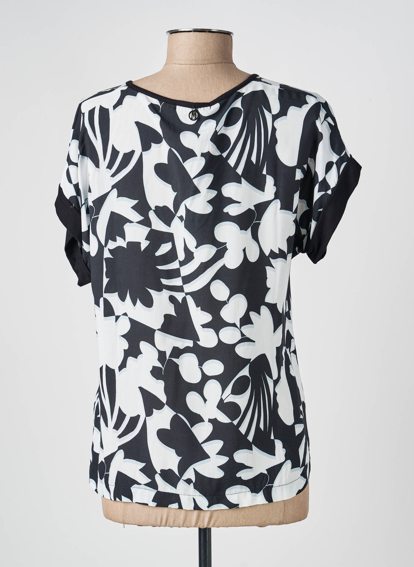 Blouse imprimé fantaisie manches courtes noir MALOKA femme