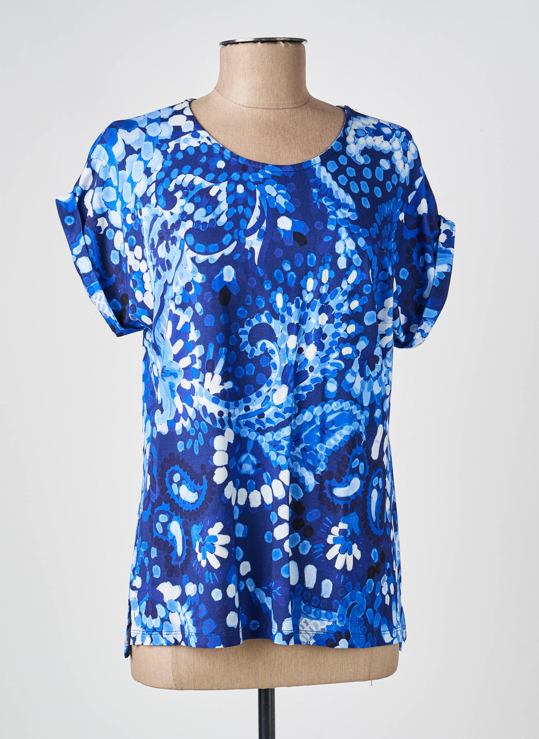 Top imprimé fantaisie manches courtes bleu FELINO femme
