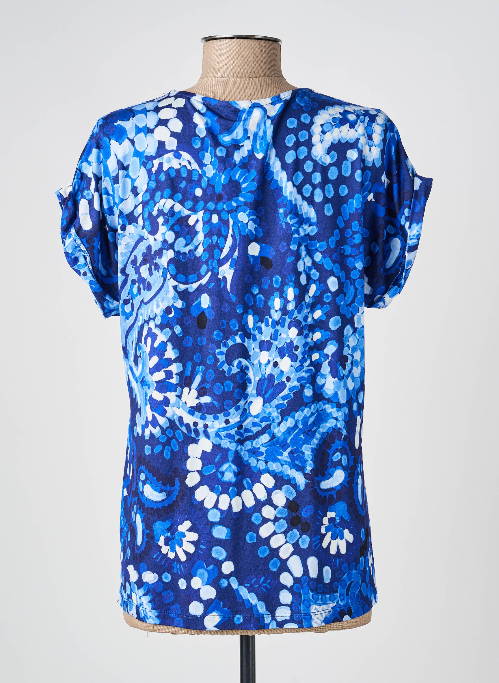 Top imprimé fantaisie manches courtes bleu FELINO femme