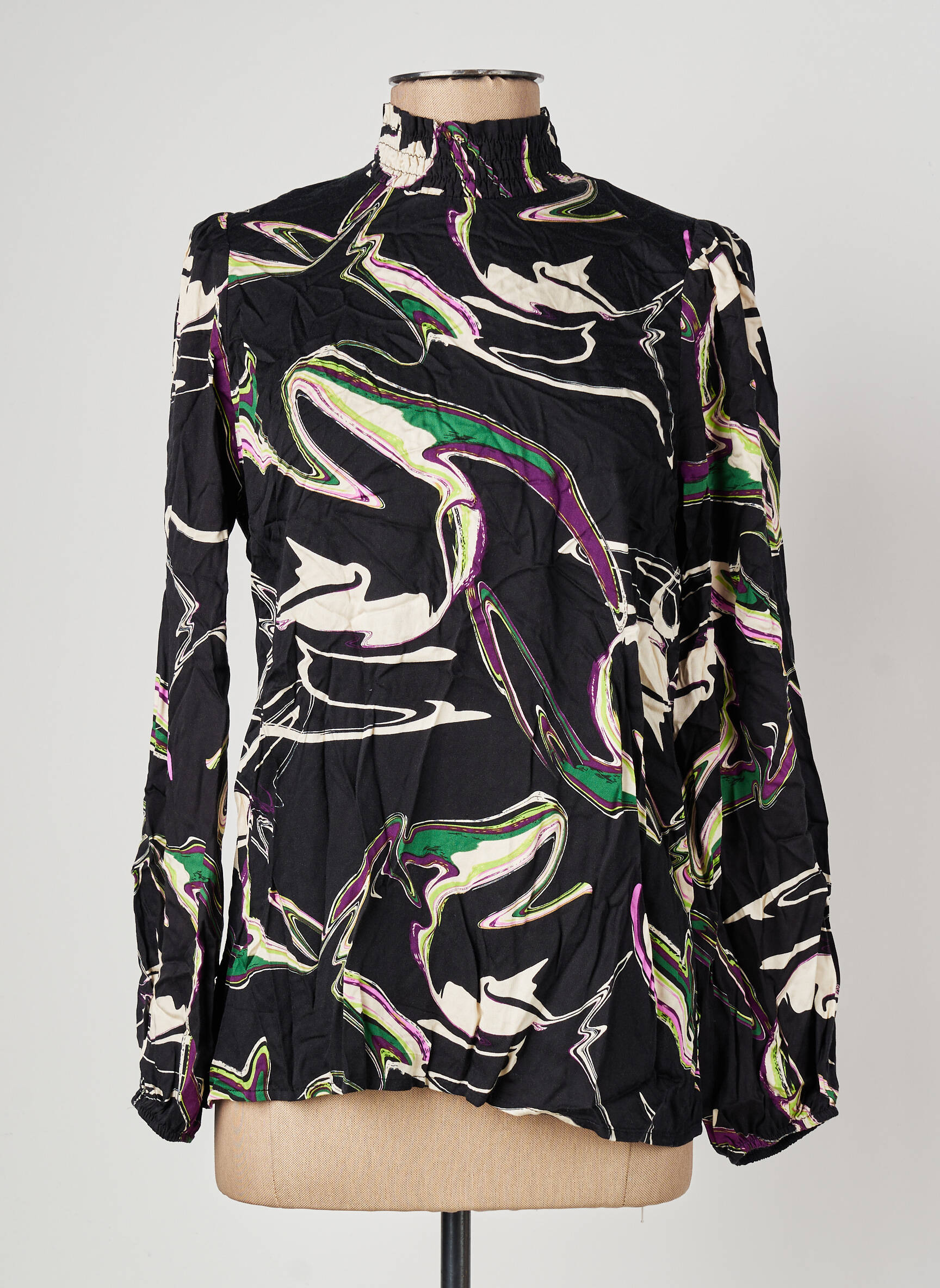 Blouse tissage popeline manches longues noir IKKS femme