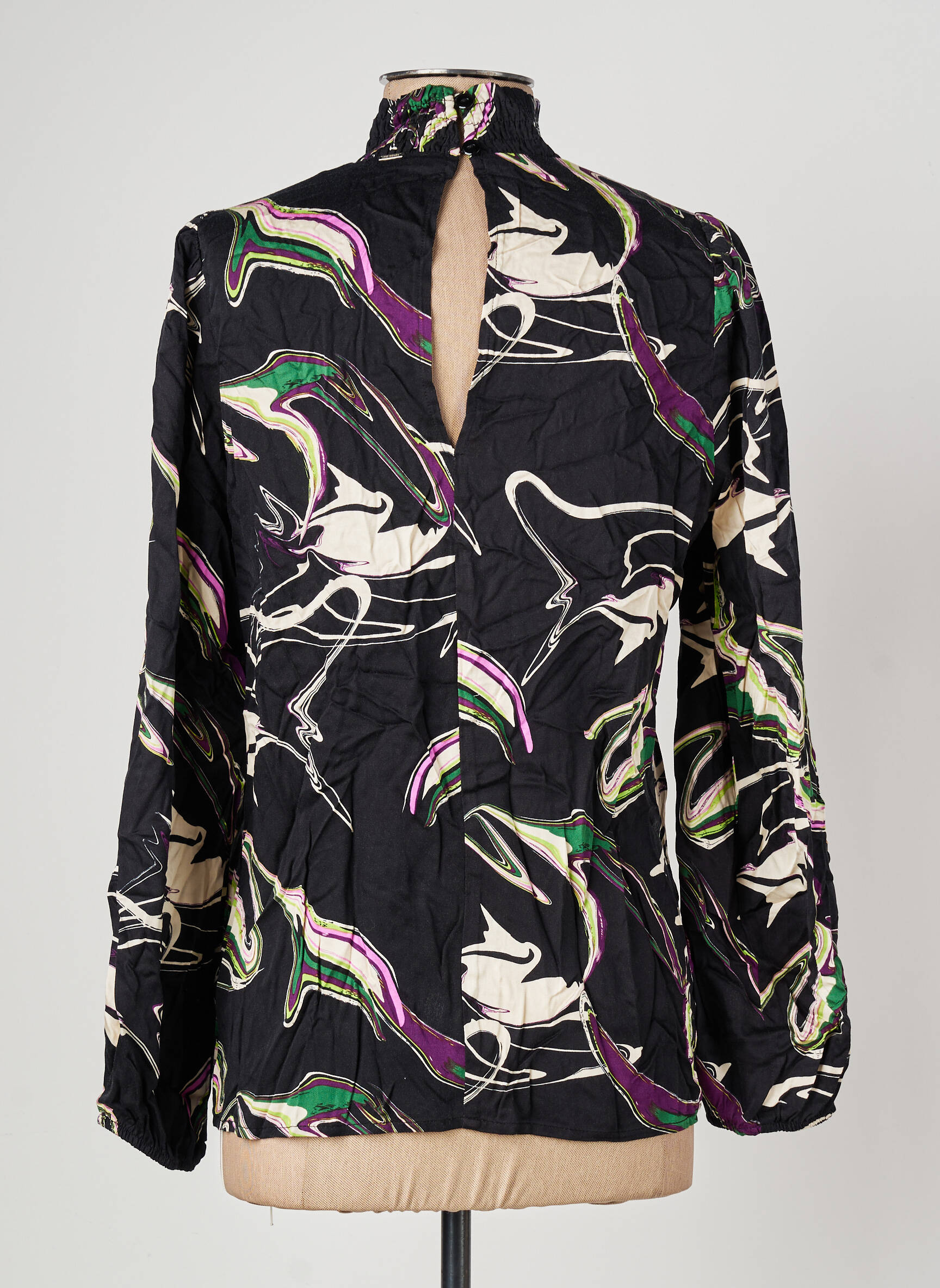 Blouse tissage popeline manches longues noir IKKS femme