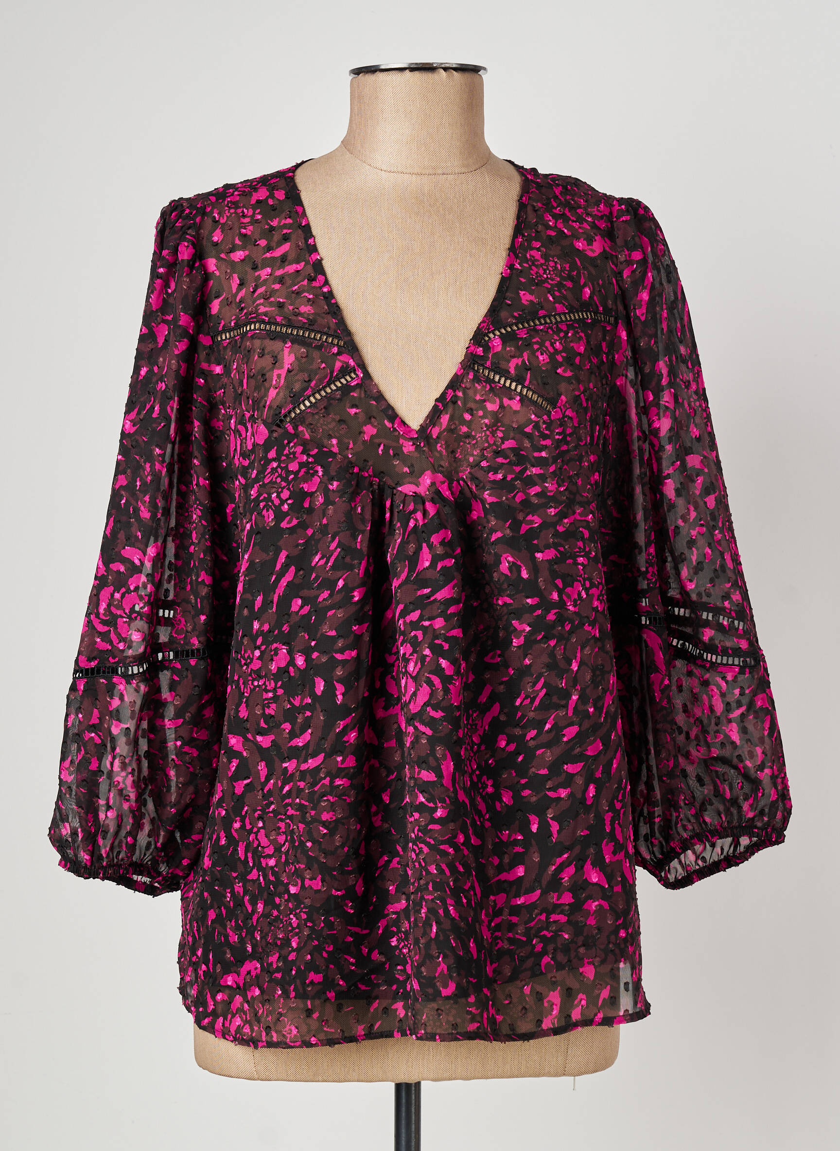 Blouse imprimé fantaisie manches longues noir IKKS femme