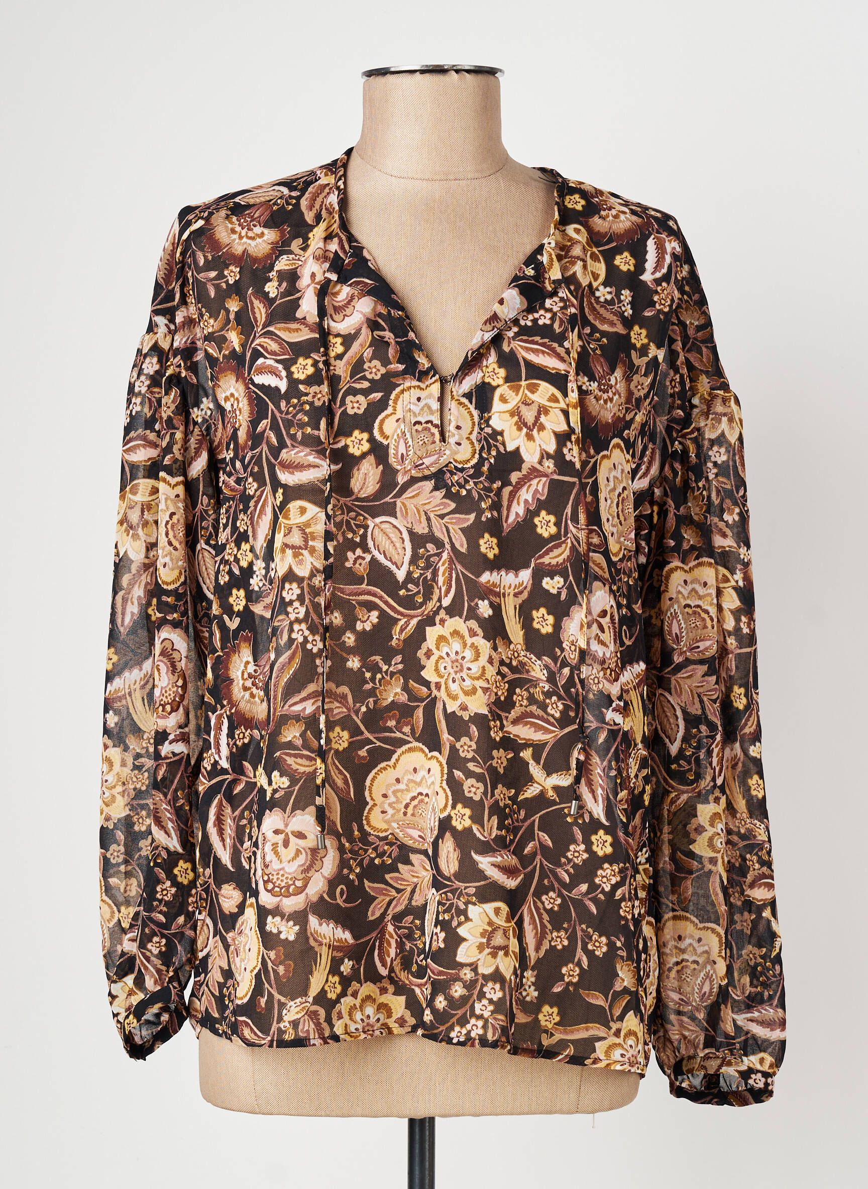 Blouse légère et transparente manches longues noir IKKS femme