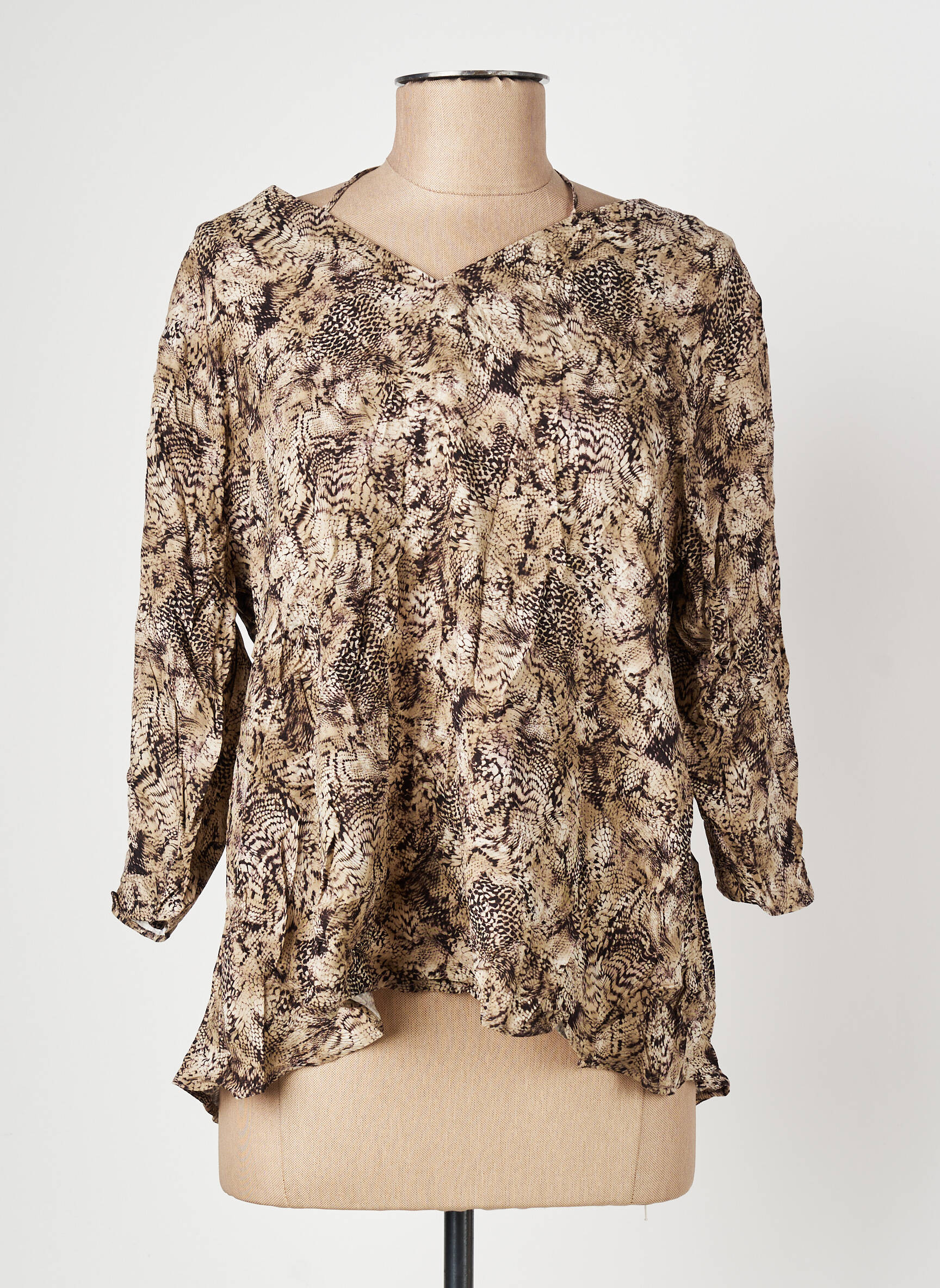 Top coupe cintrée manches 3/4 marron ONE STEP femme
