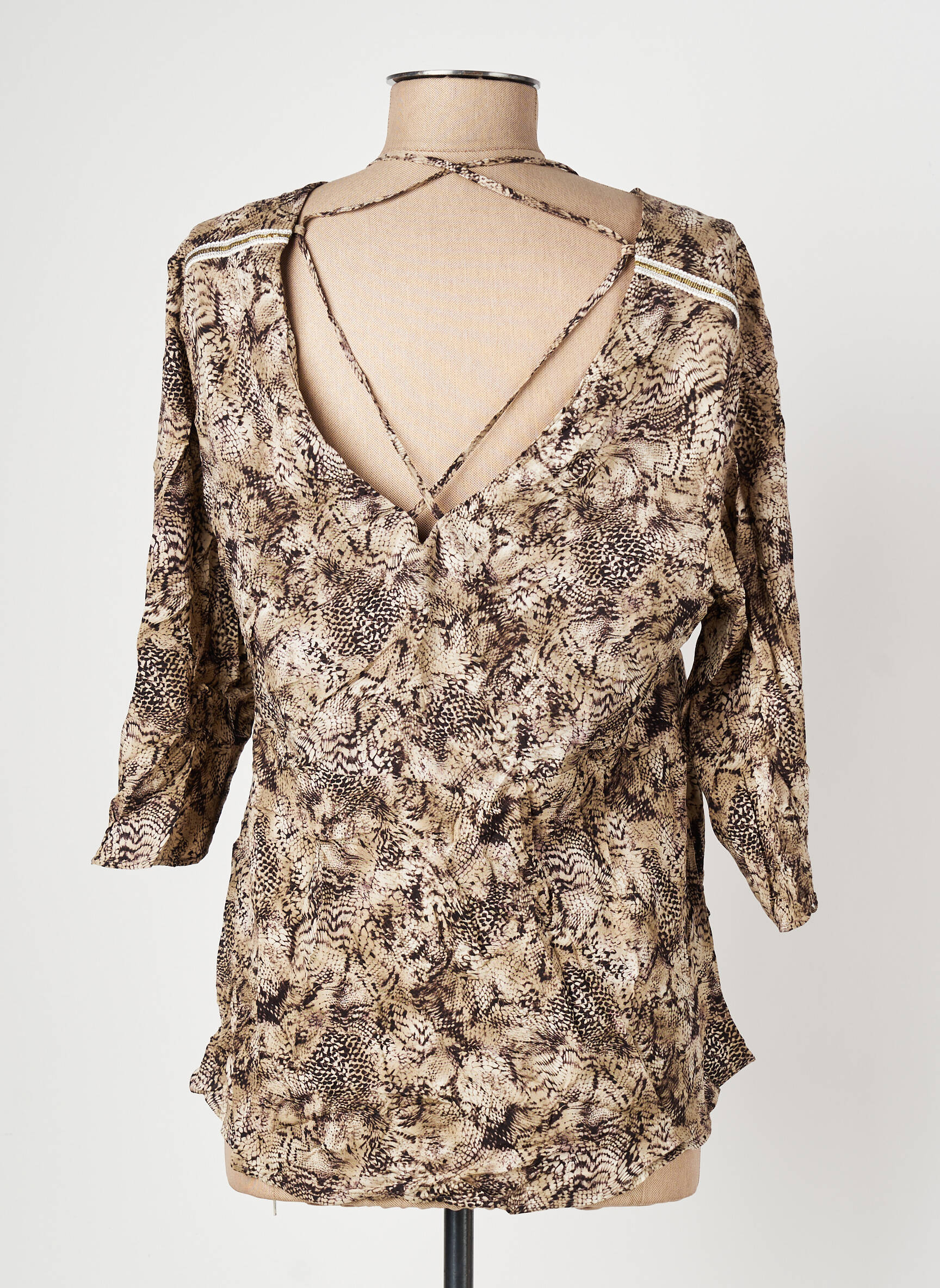 Top coupe cintrée manches 3/4 marron ONE STEP femme