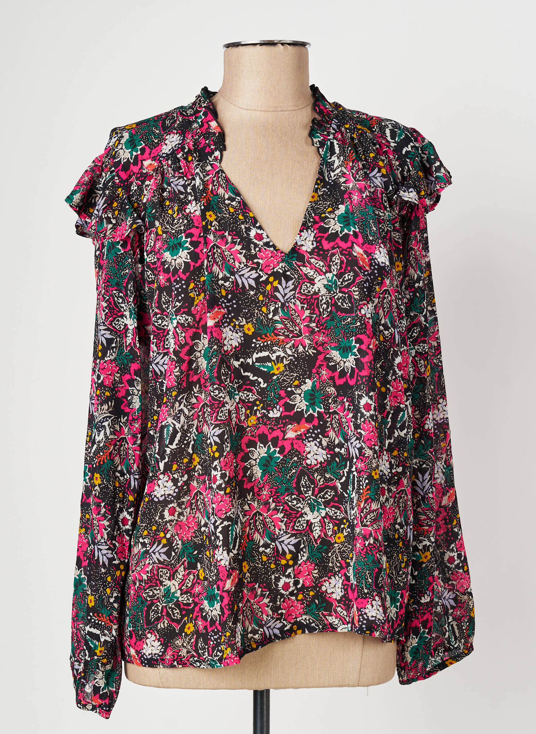 Blouse légère et transparente manches longues noir IKKS femme