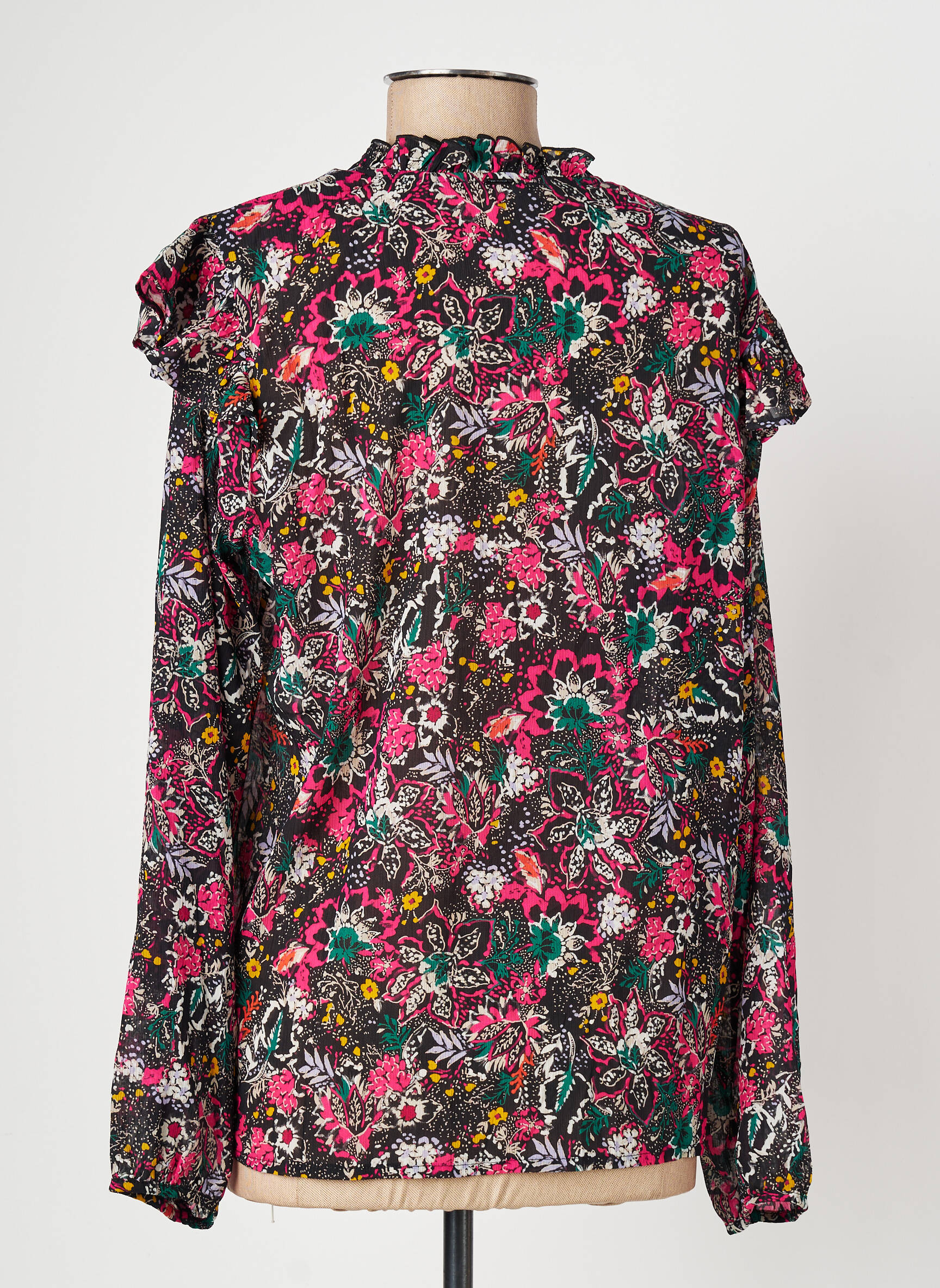 Blouse légère et transparente manches longues noir IKKS femme