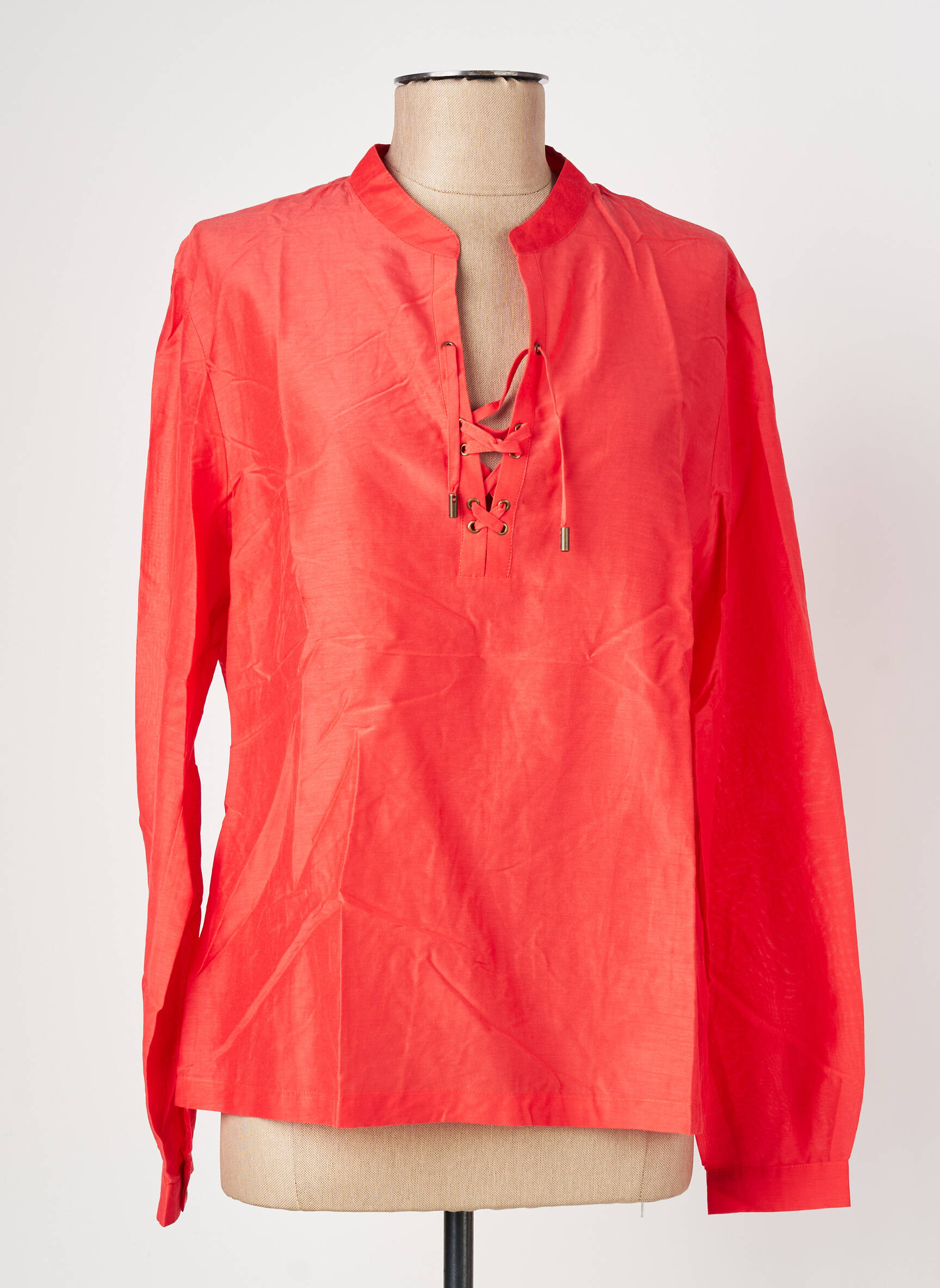 Blouse tissage popeline manches longues rouge ONE STEP femme