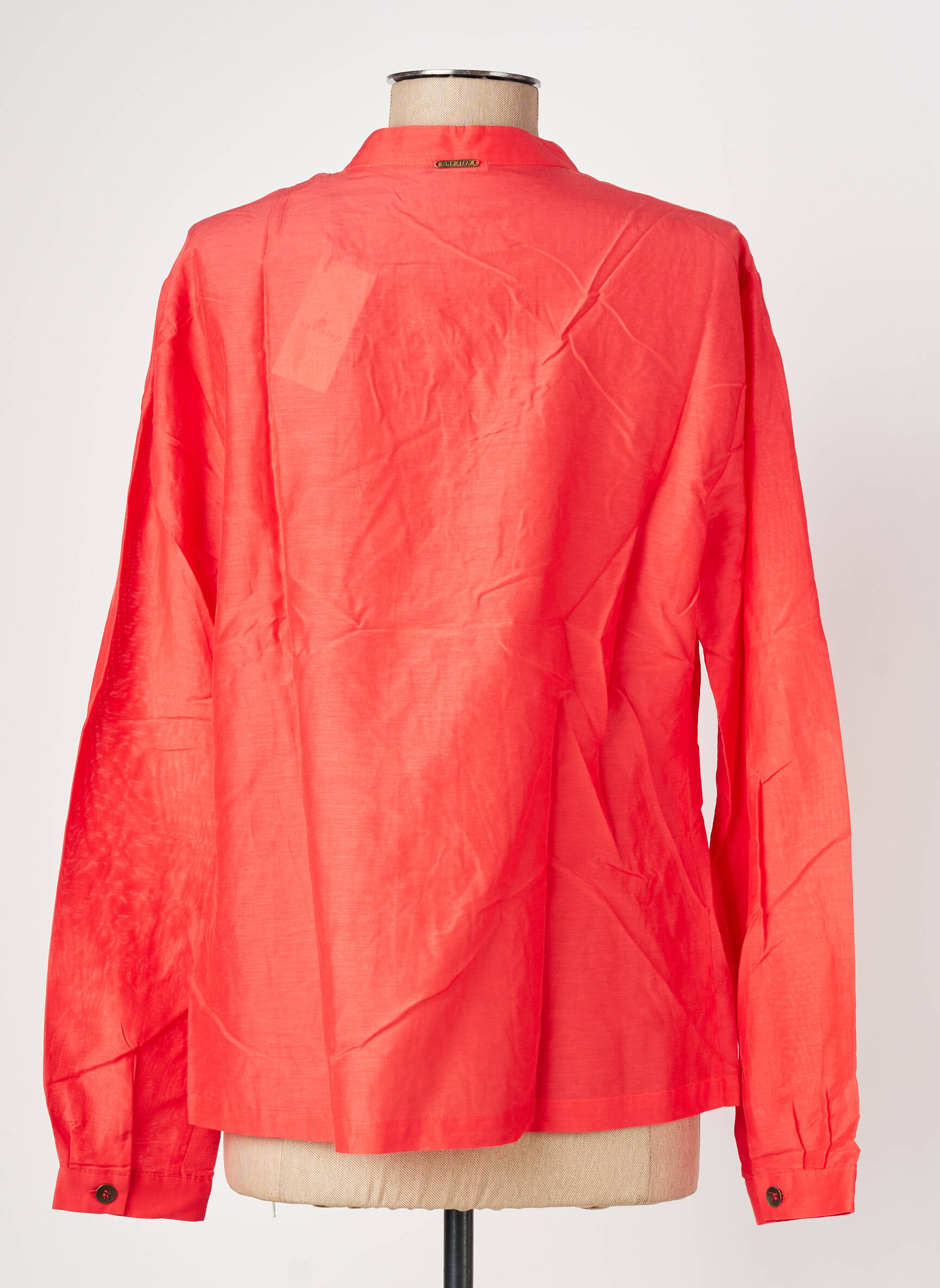Blouse tissage popeline manches longues rouge ONE STEP femme