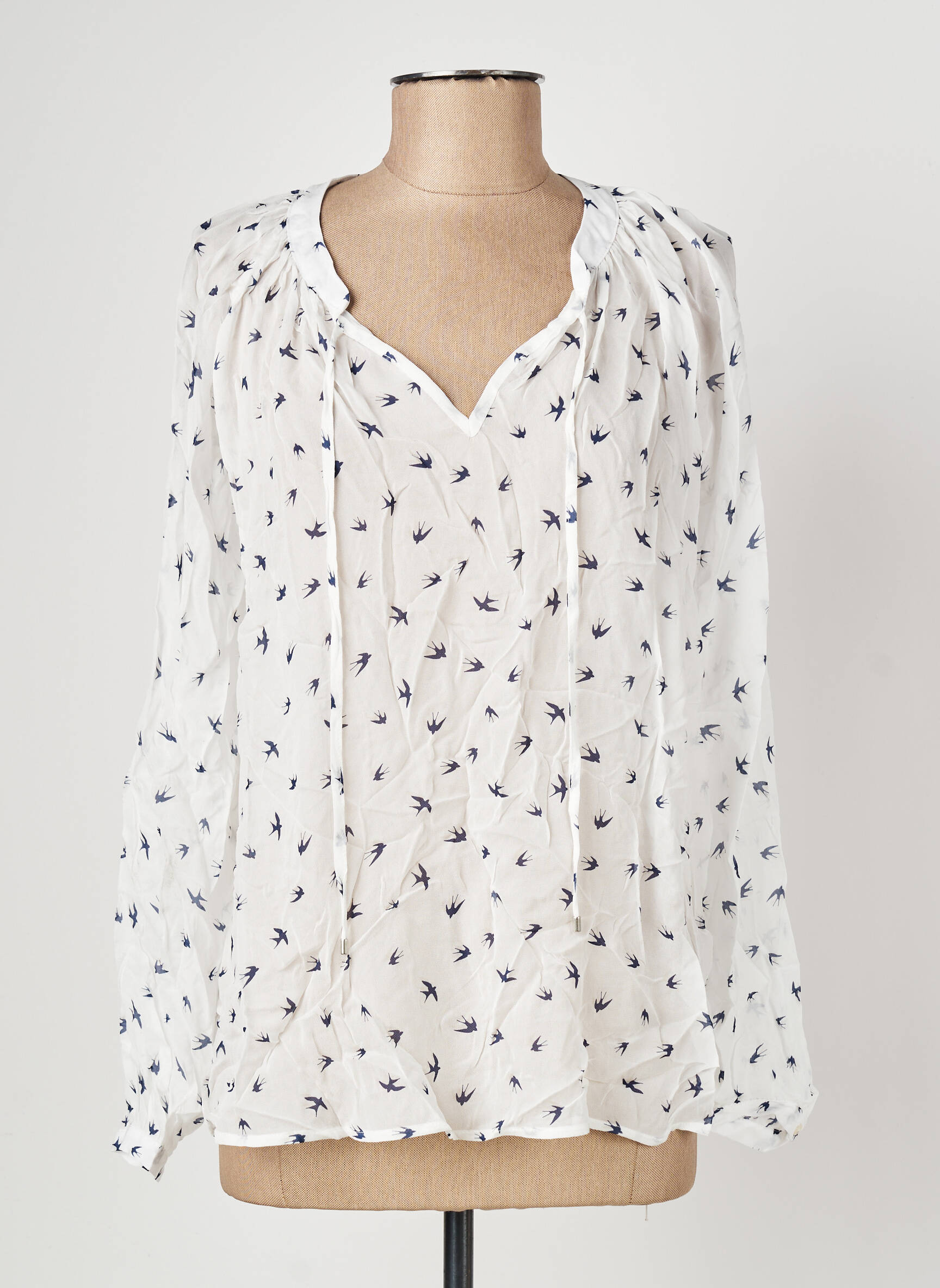 Blouse poignets boutonnés avec fente manches longues blanc IKKS femme