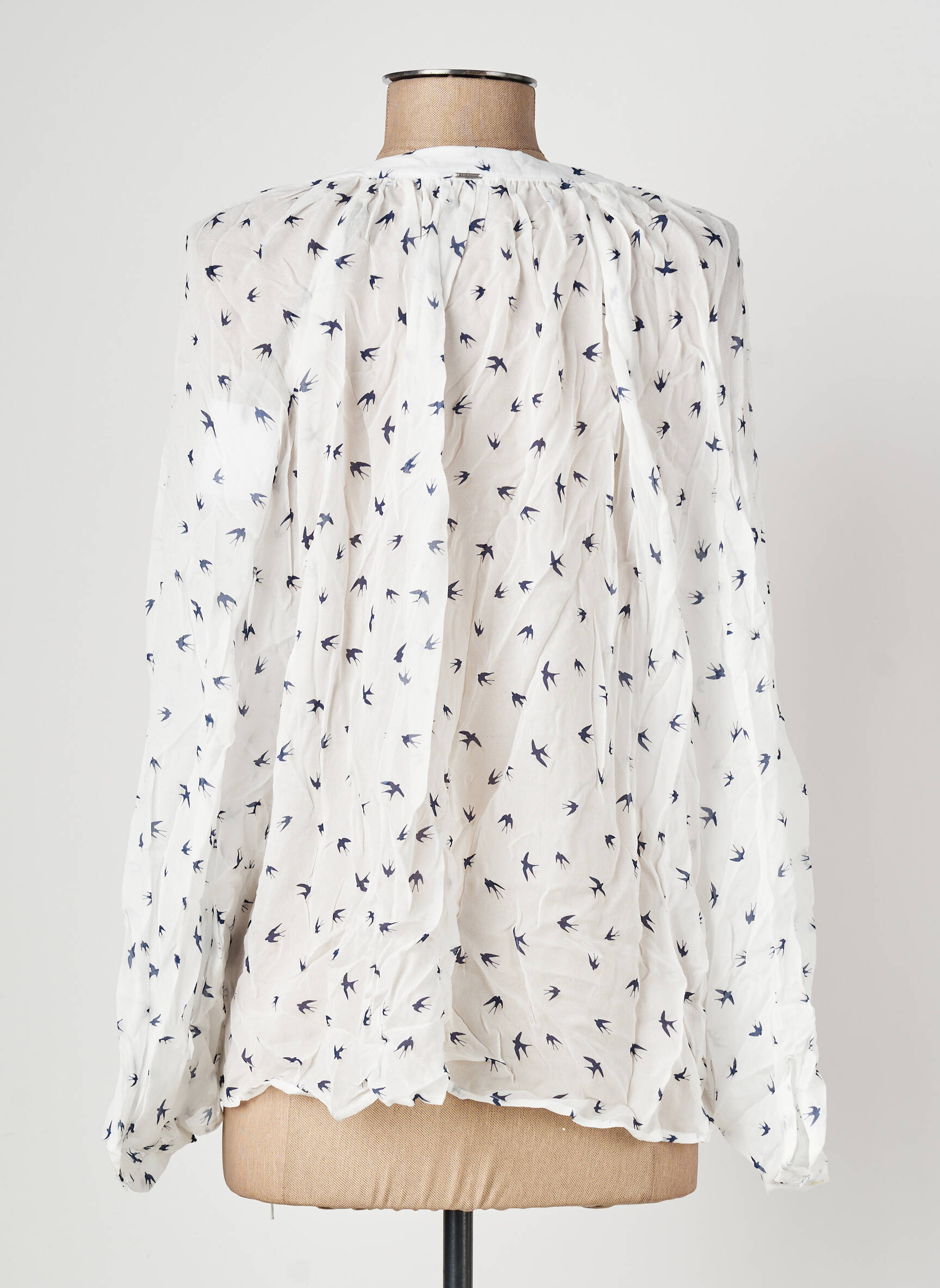 Blouse poignets boutonnés avec fente manches longues blanc IKKS femme