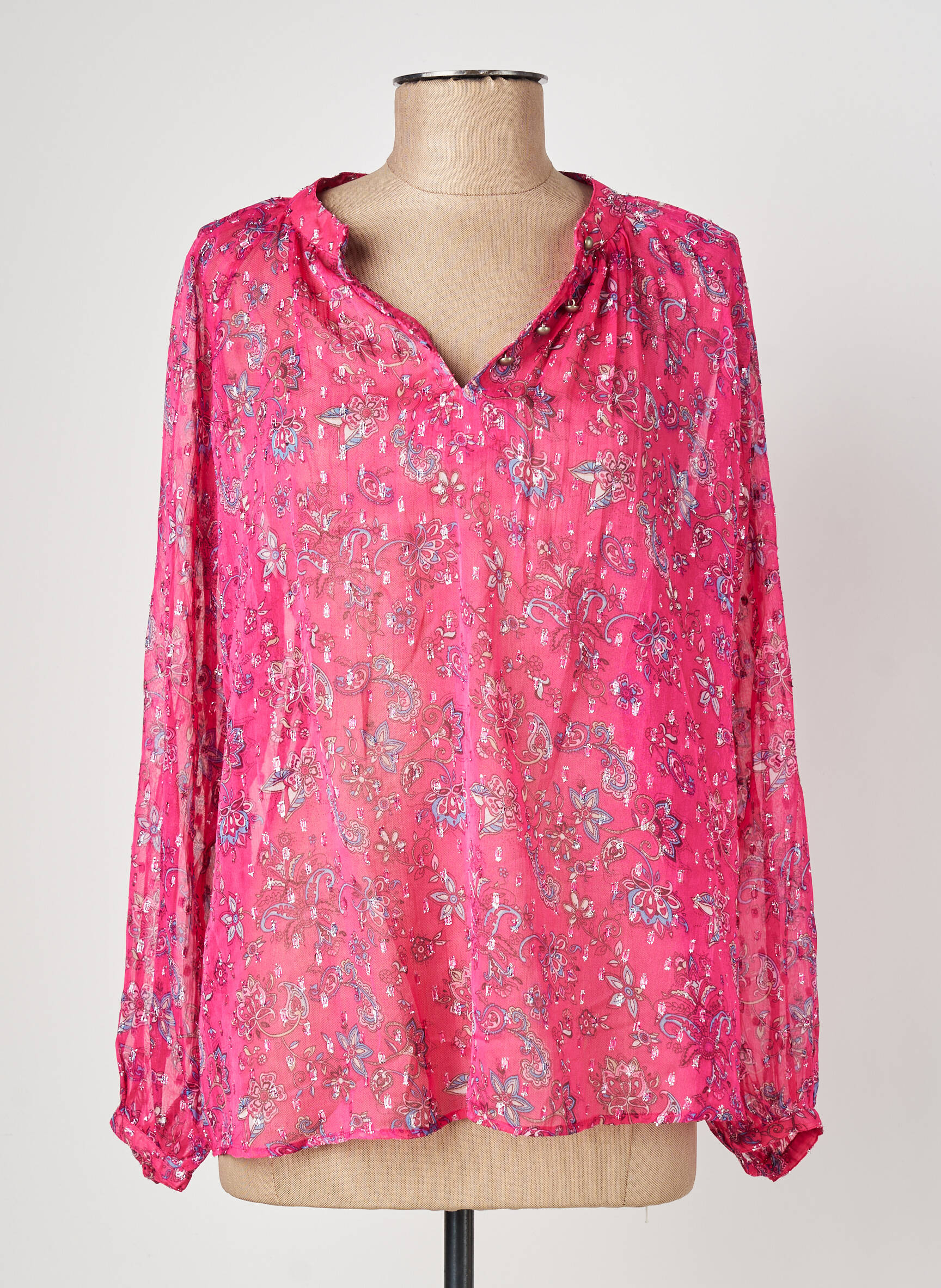 Blouse légère et transparente manches longues rose IKKS femme