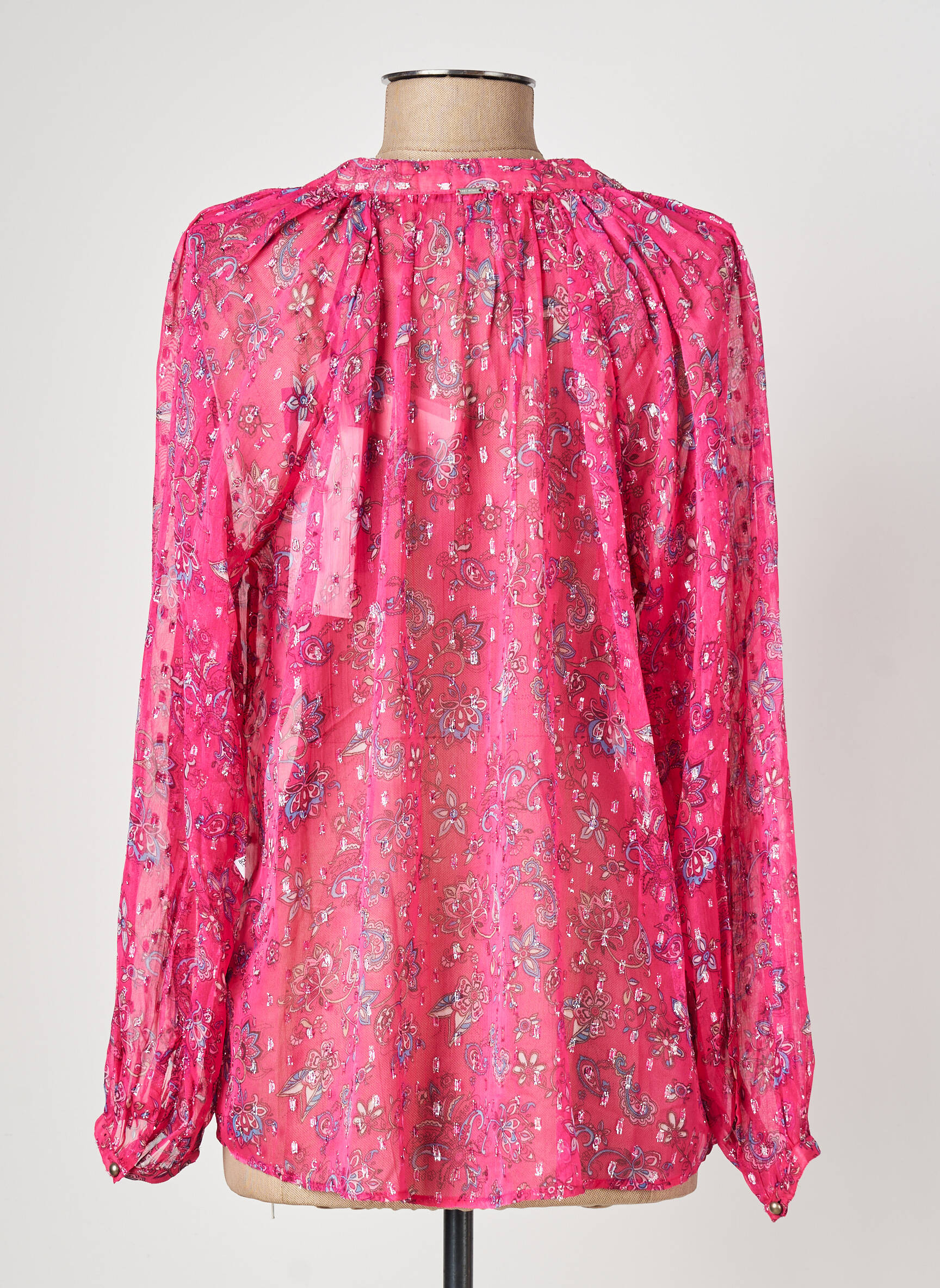 Blouse légère et transparente manches longues rose IKKS femme