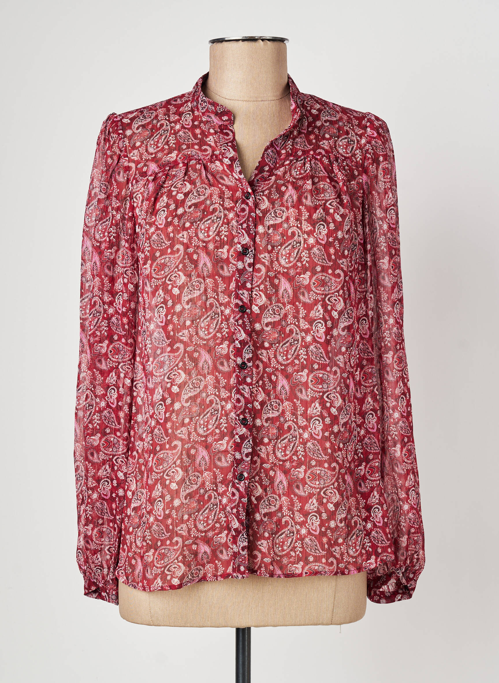 Chemisier tissage crêpe manches longues rouge IKKS femme
