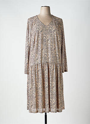 Robe longue imprimé fantaisie manches longues beige SHEEGO femme