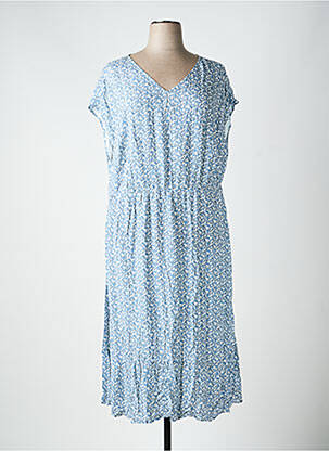 Robe mi-longue coupe fluide manches courtes bleu SHEEGO femme