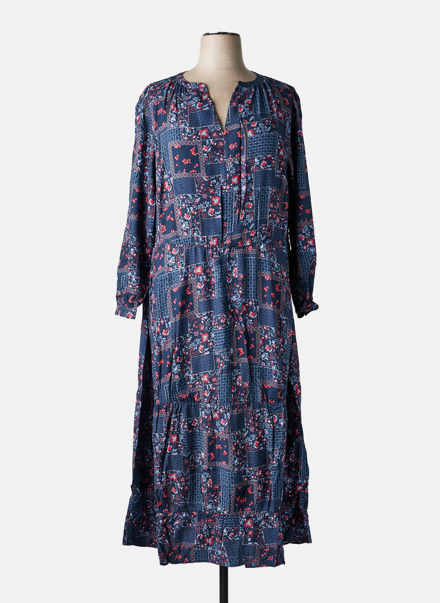 Robe longue imprimé fantaisie manches longues bleu SHEEGO femme