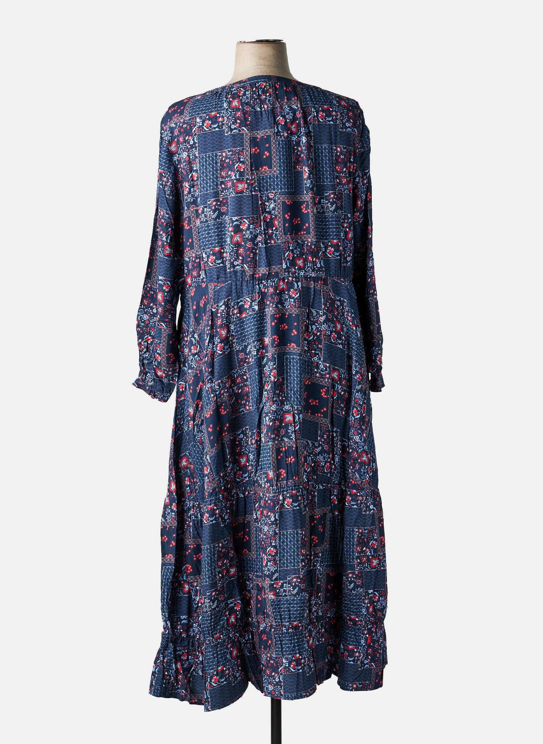 Robe longue imprimé fantaisie manches longues bleu SHEEGO femme