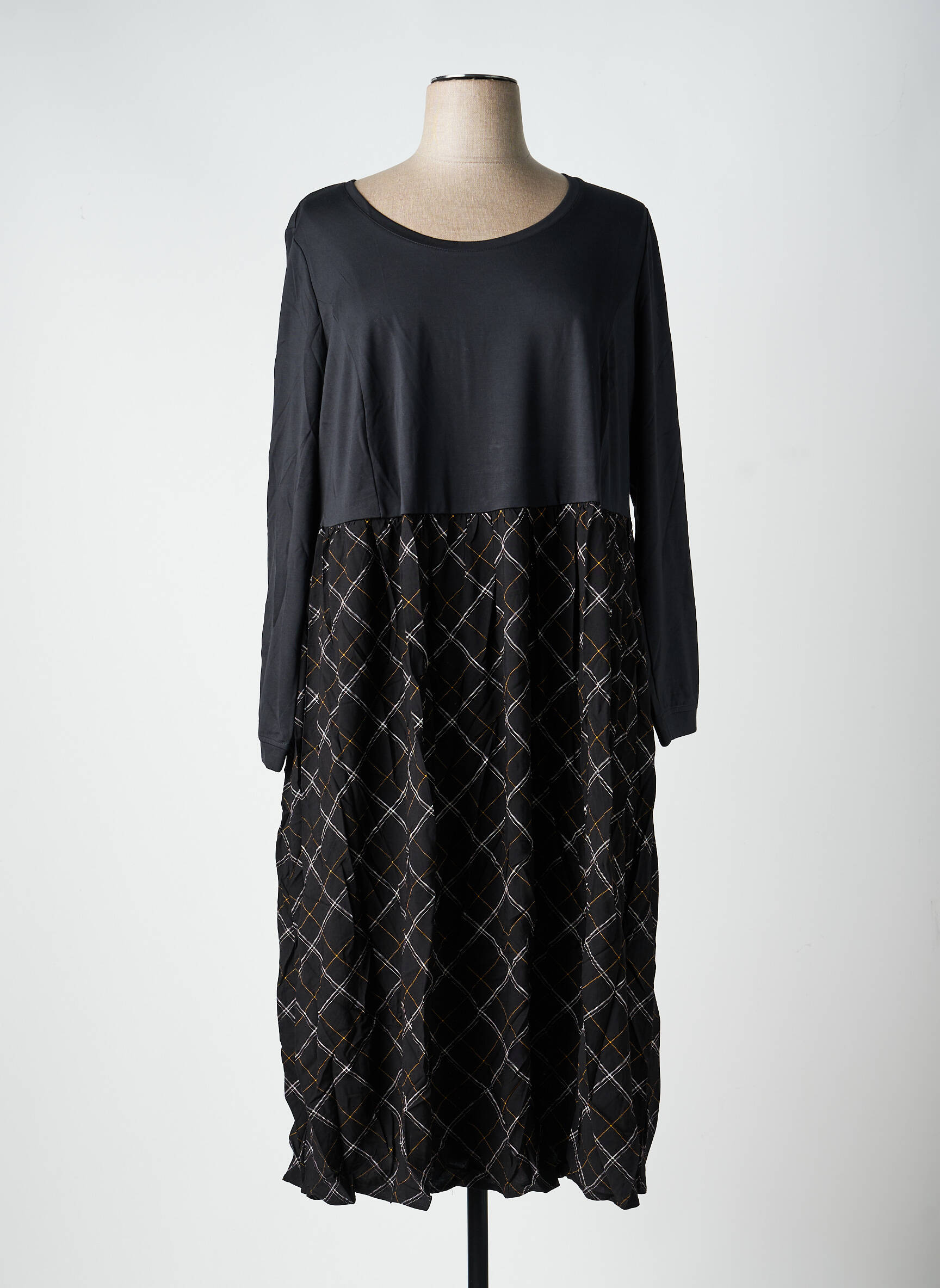 Robe longue imprimé fantaisie manches longues noir SHEEGO femme