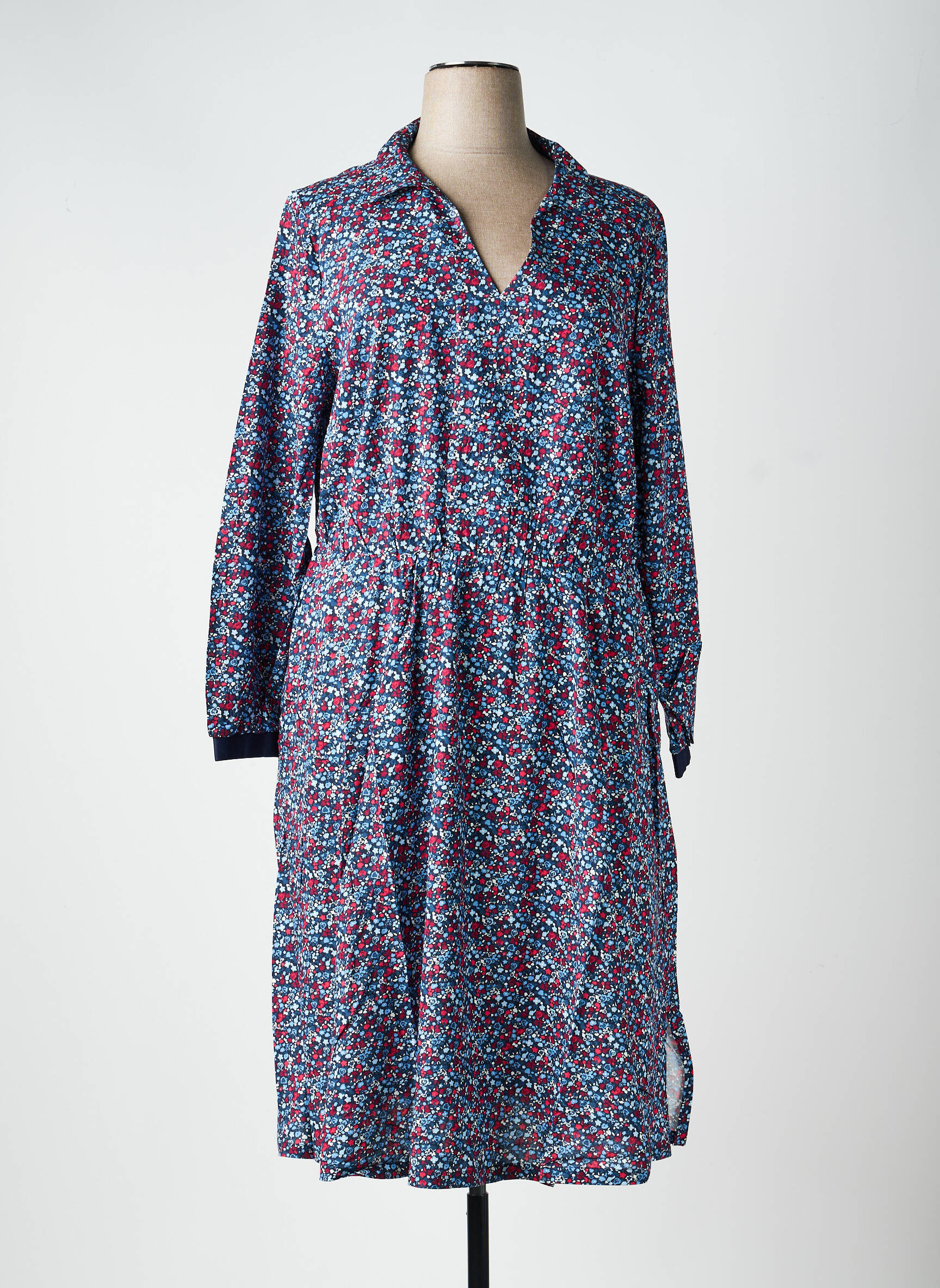 Robe mi-longue coupe fluide manches longues bleu SHEEGO femme