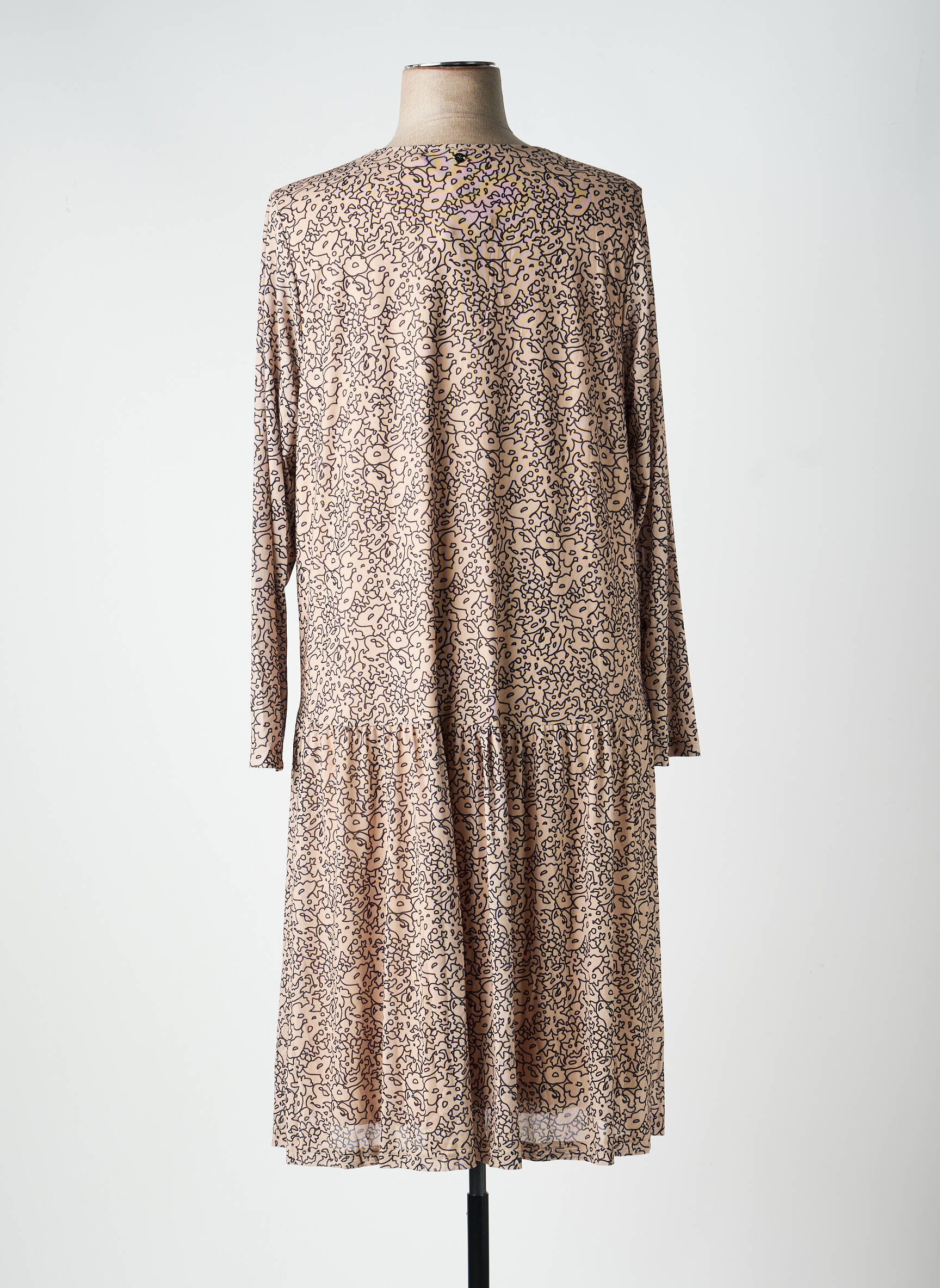 Robe longue imprimé fantaisie manches longues beige SHEEGO femme