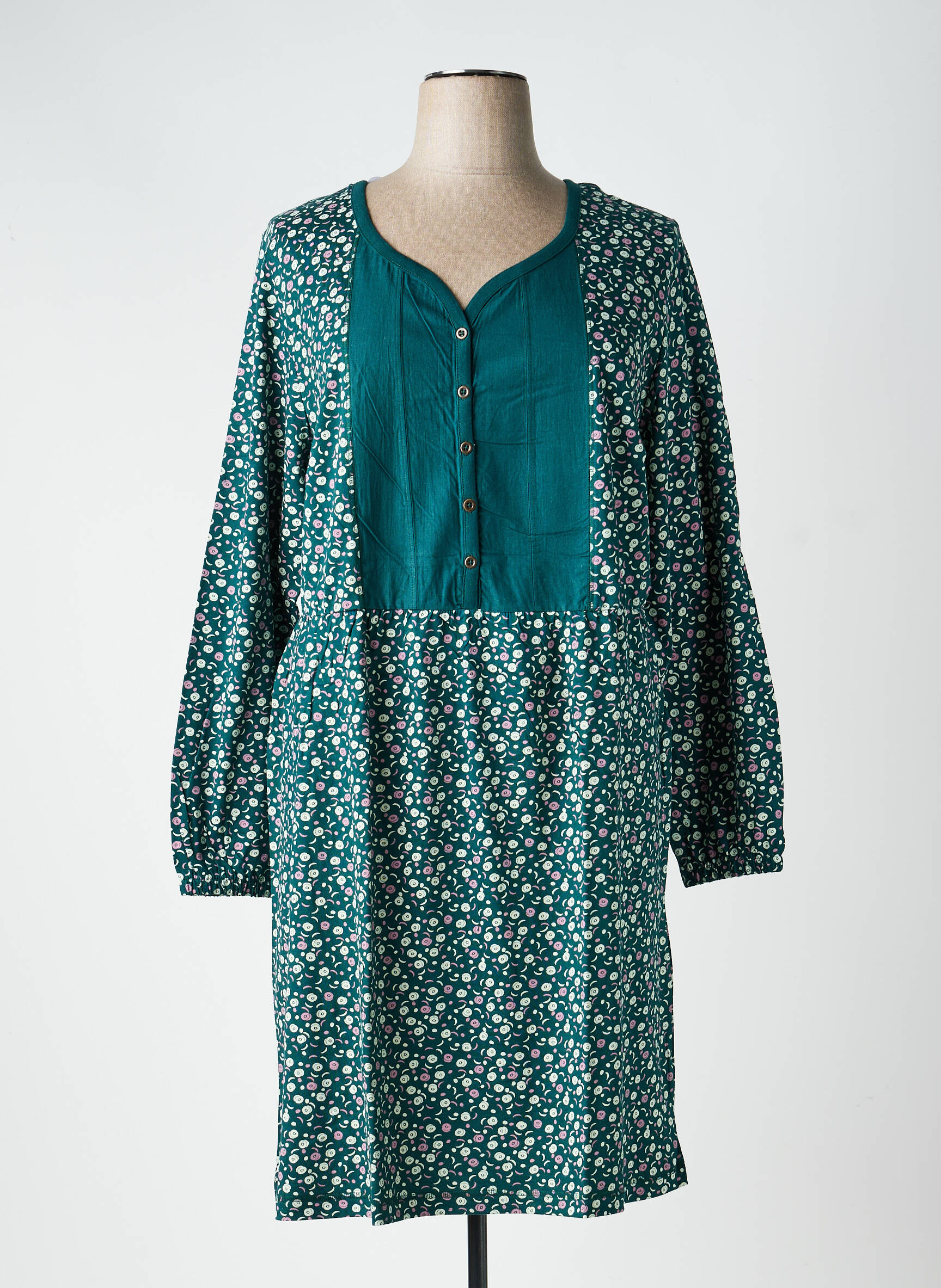 Robe mi-longue coupe fluide manches longues vert SHEEGO femme