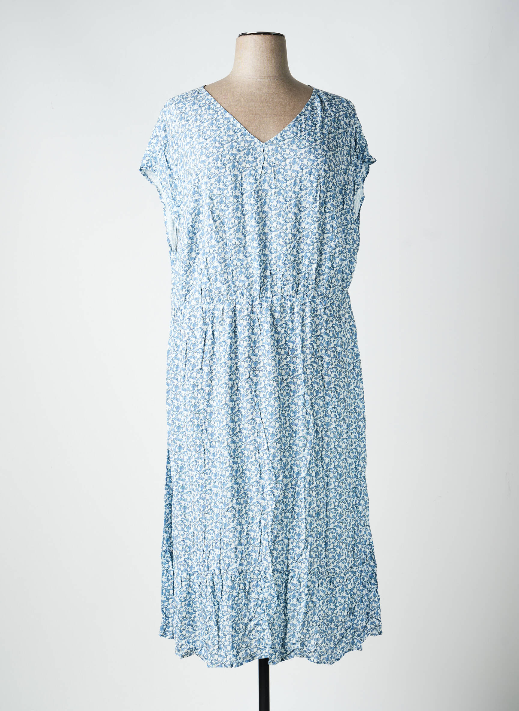 Robe mi-longue coupe fluide manches courtes bleu SHEEGO femme