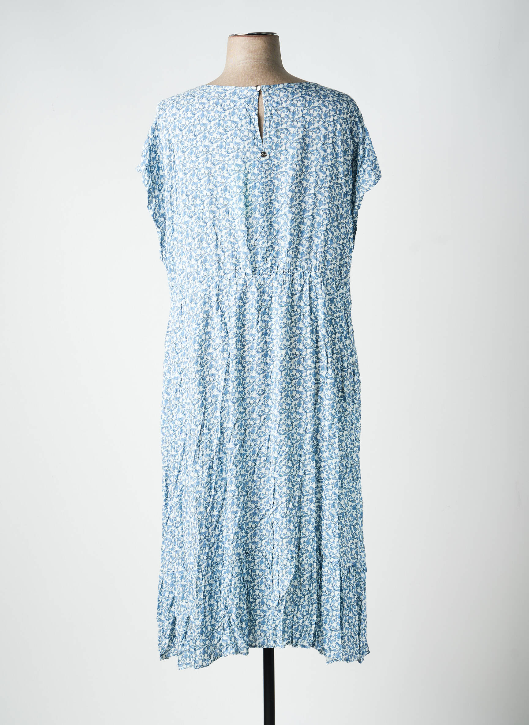 Robe mi-longue coupe fluide manches courtes bleu SHEEGO femme
