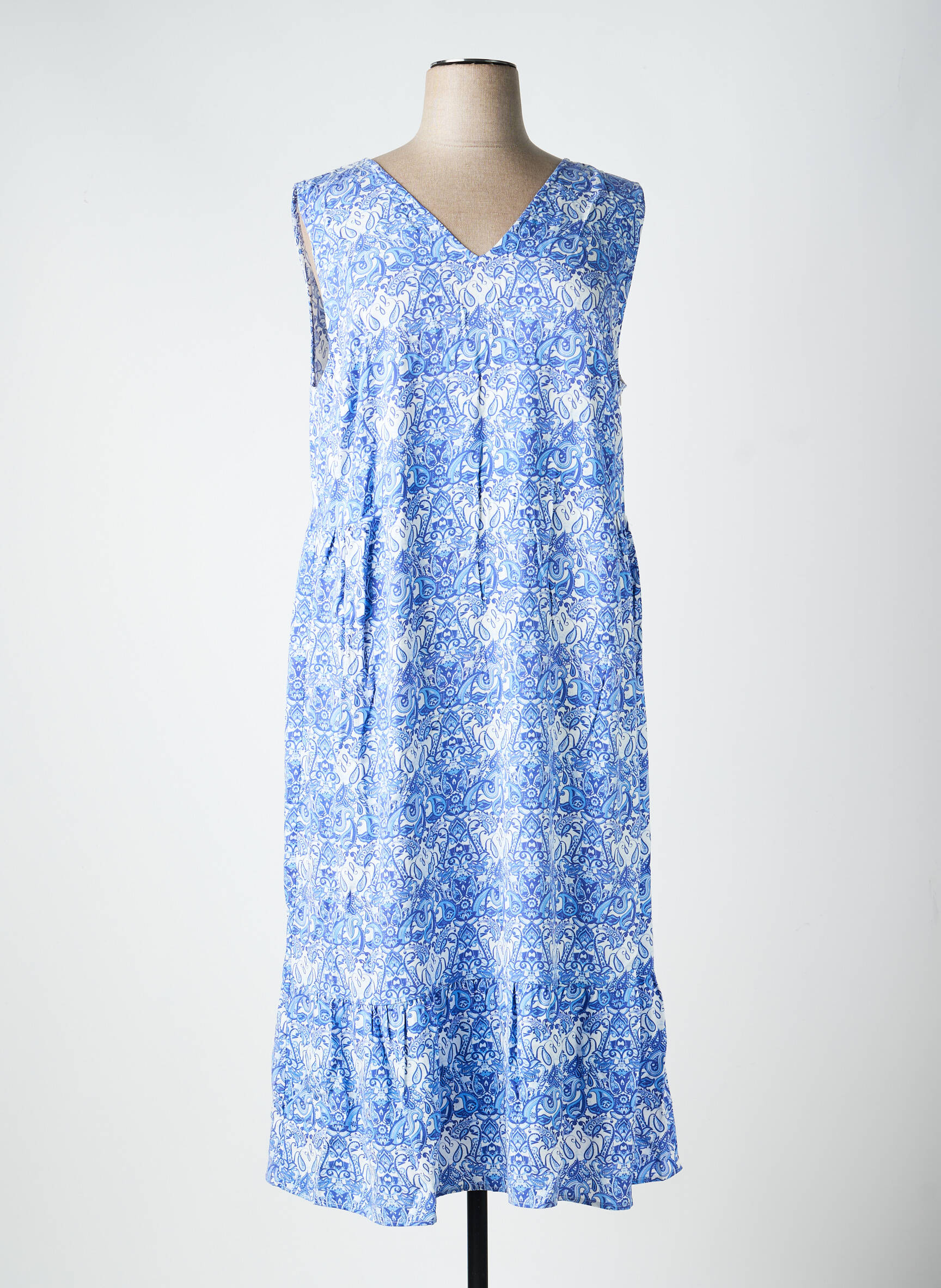Robe longue coupe évasée sans manche bleu SHEEGO femme