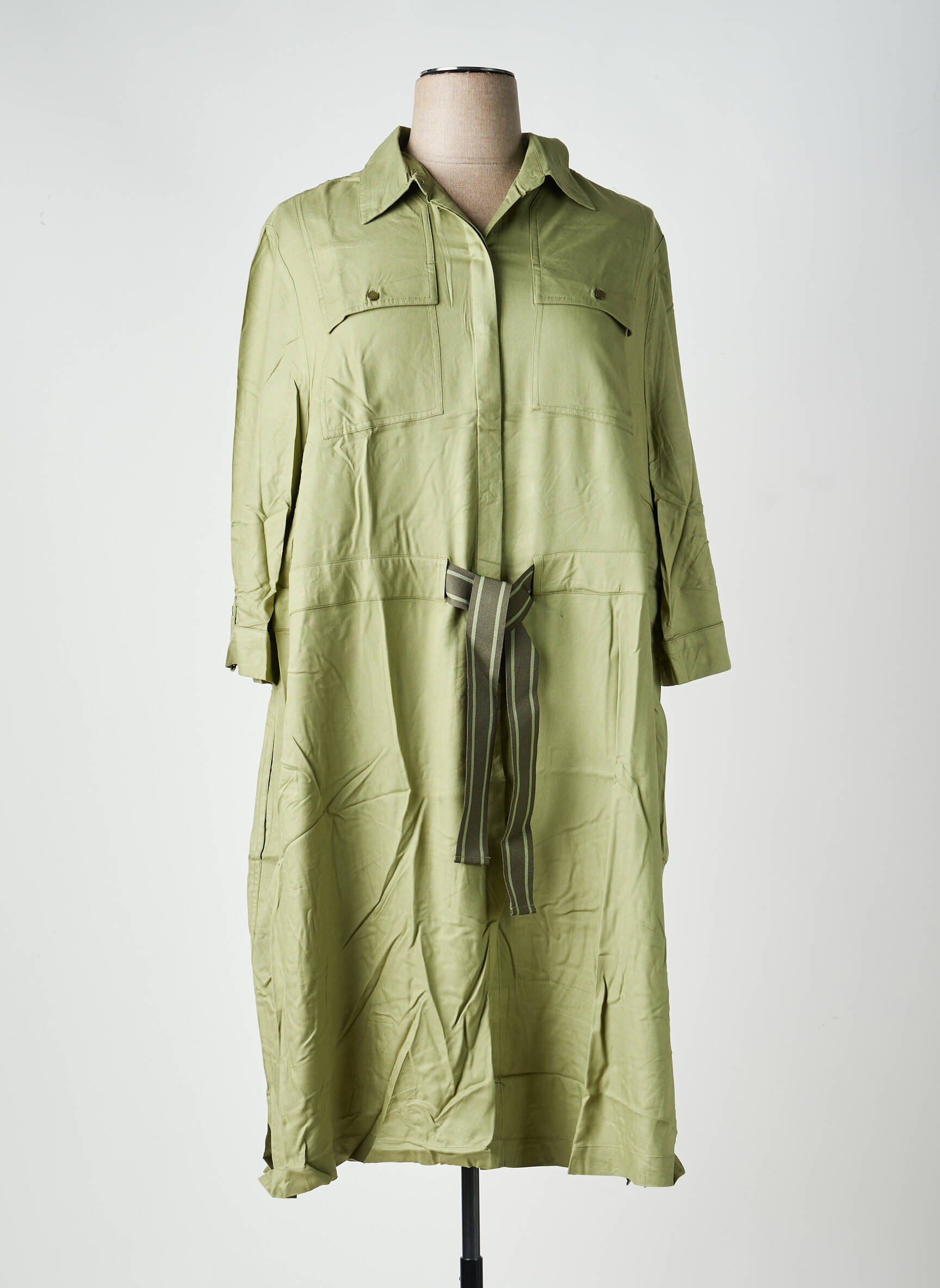 Robe mi-longue coupe fluide manches longues vert SHEEGO femme
