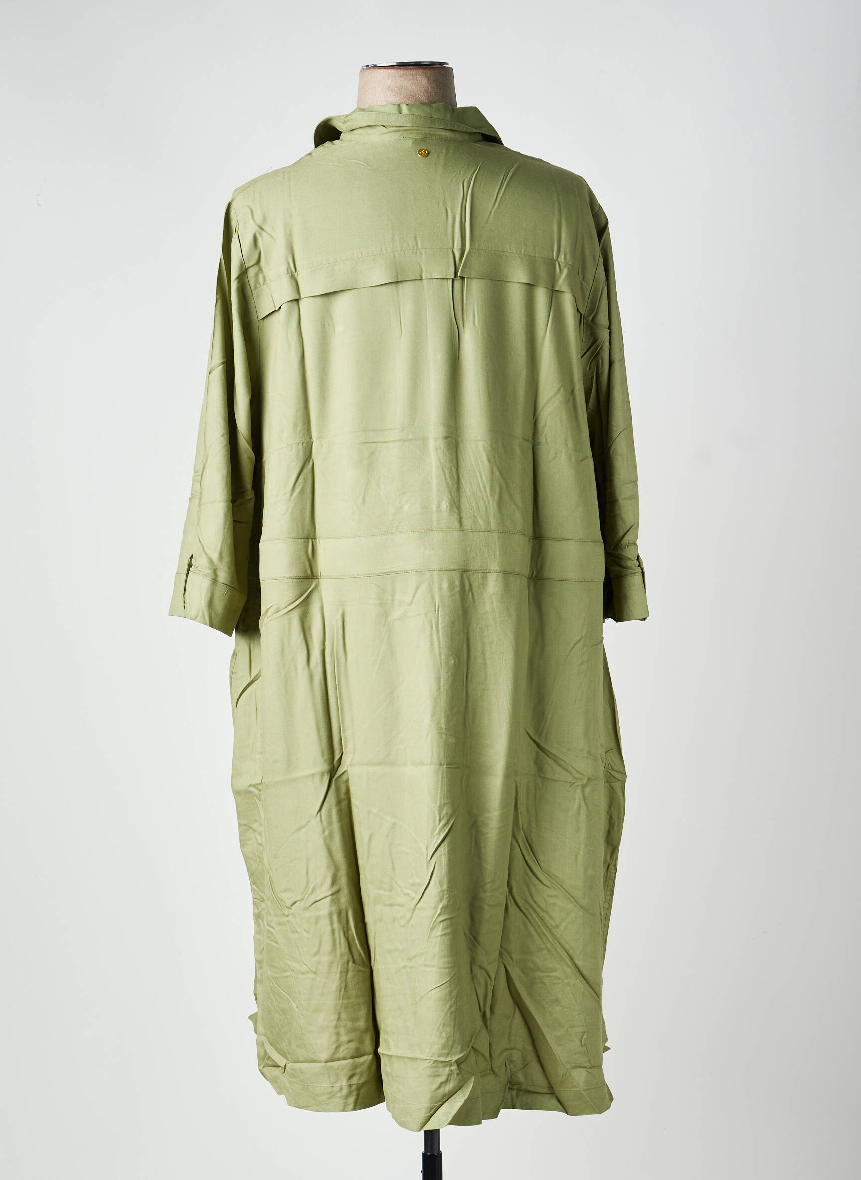 Robe mi-longue coupe fluide manches longues vert SHEEGO femme