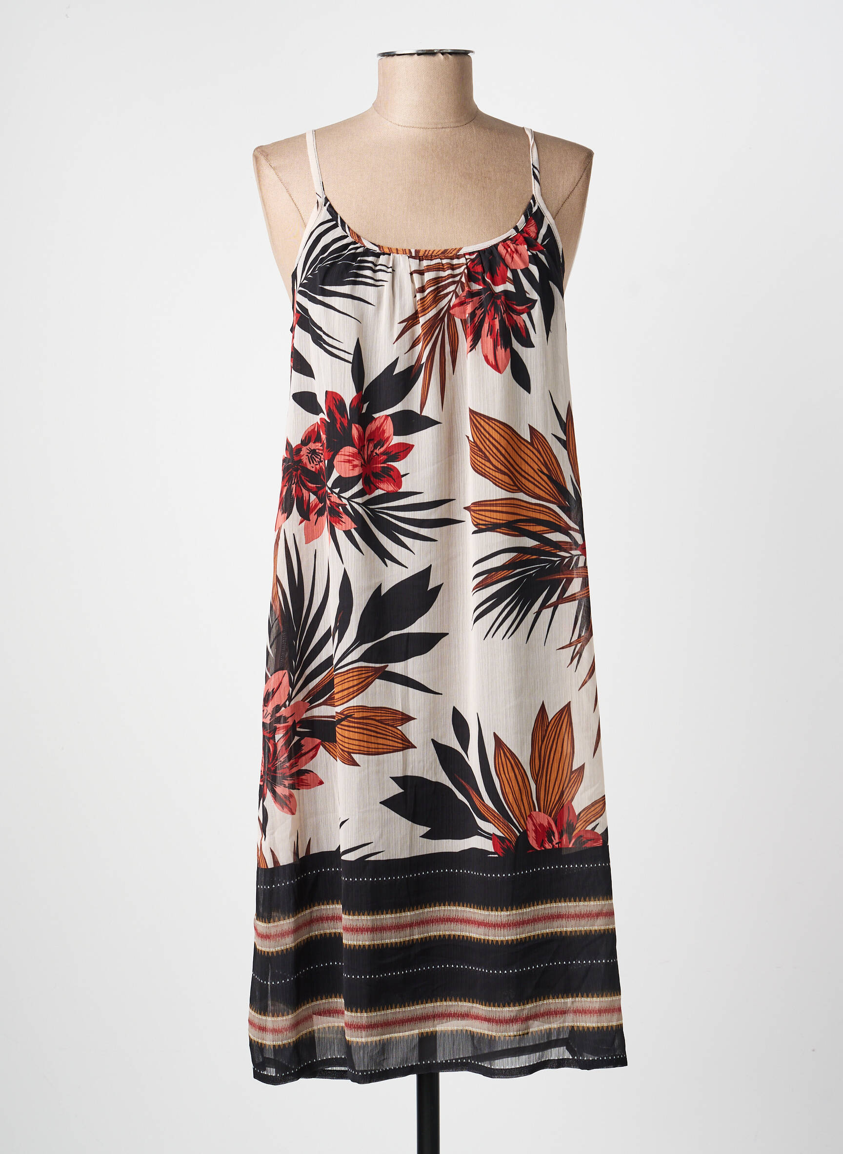 Robe mi-longue coupe fluide fines bretelles beige LE PETIT BAIGNEUR femme