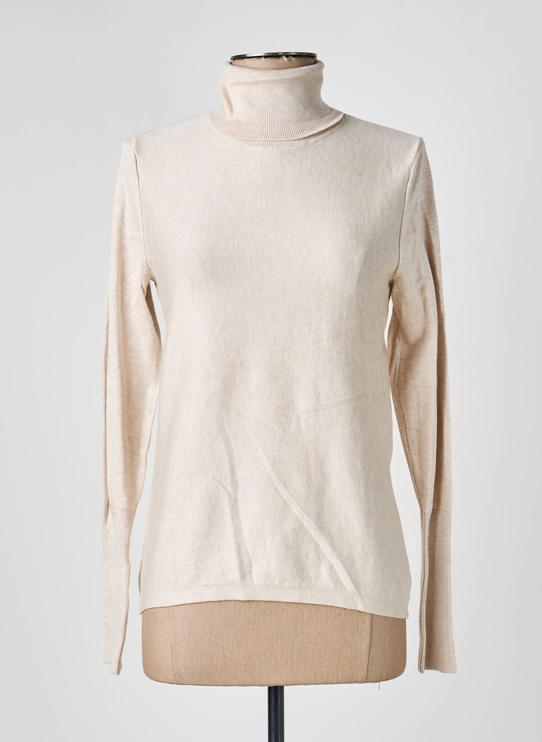 Pull col roulé tissage chiné manches longues beige RESERVED femme