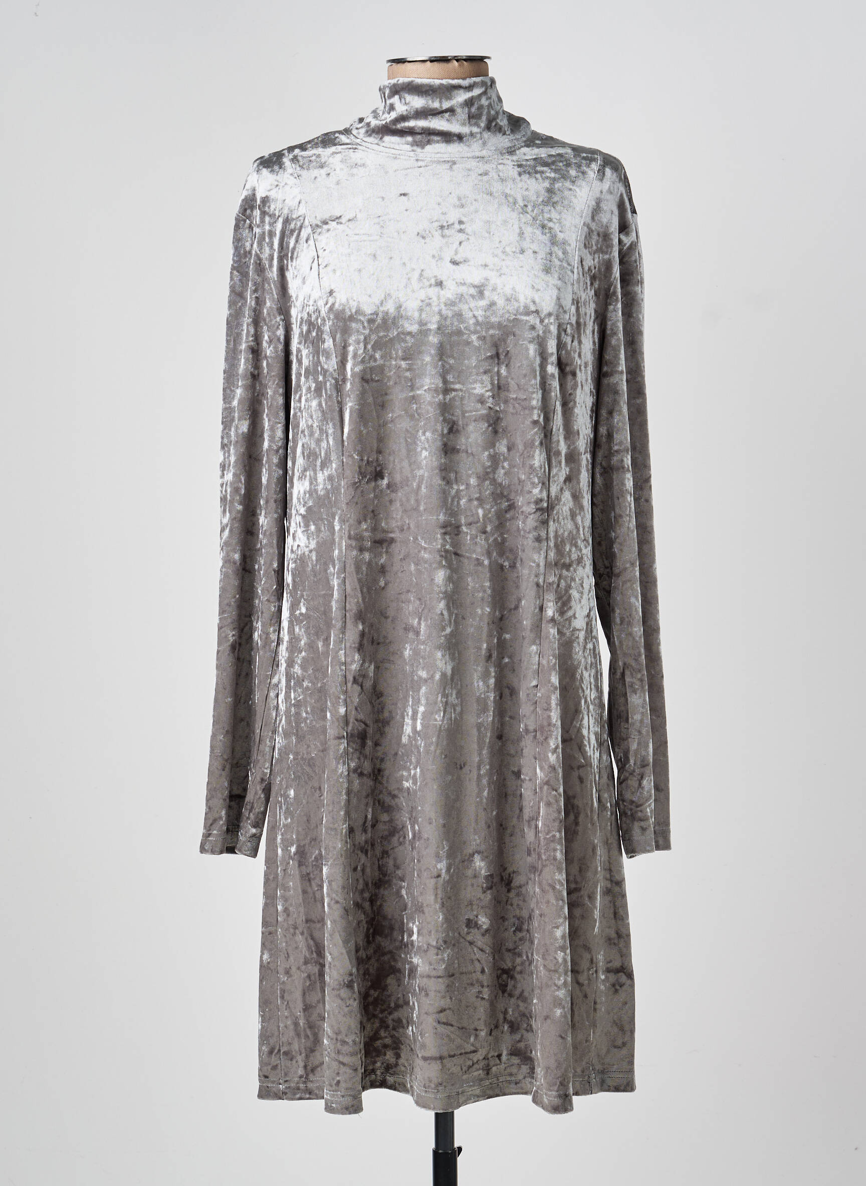 Robe mi-longue coupe fluide manches longues gris SHEEGO femme