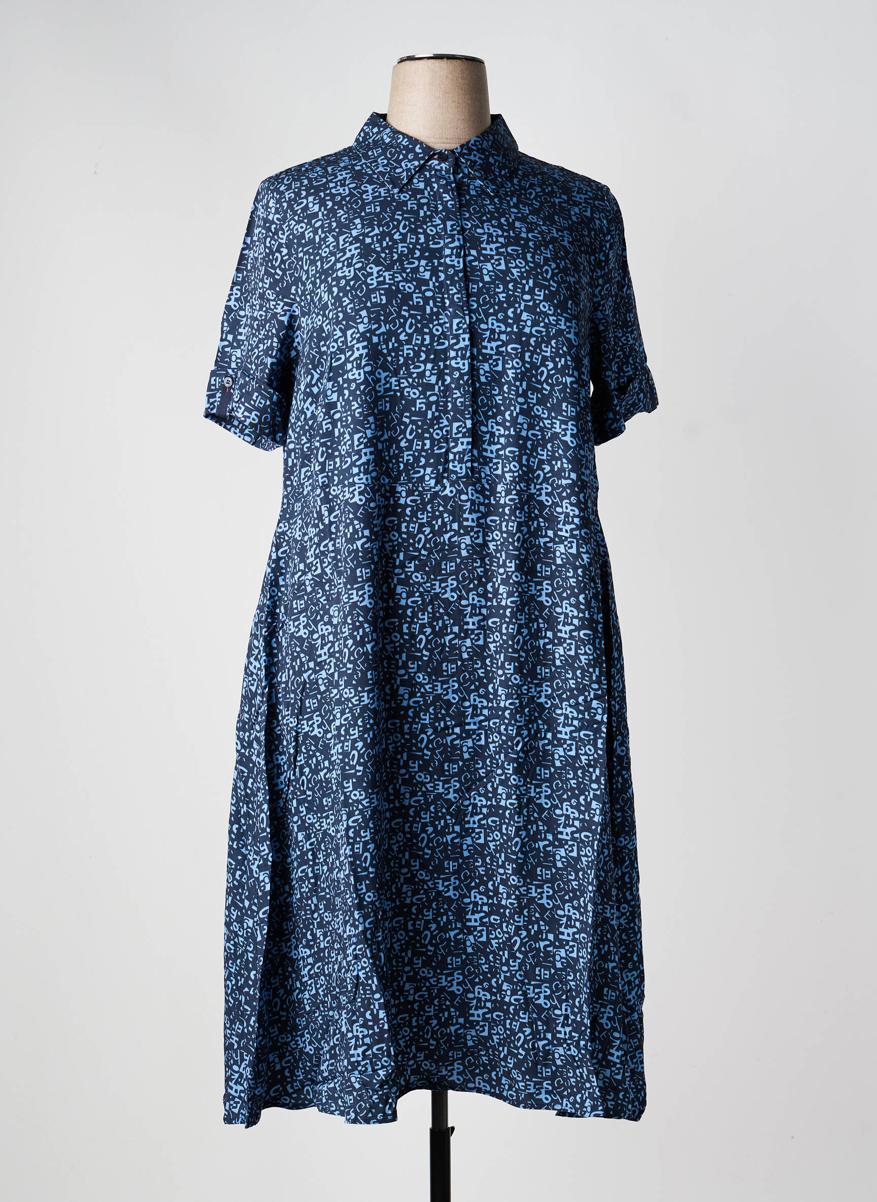 Robe longue imprimé fantaisie manches courtes bleu SHEEGO femme