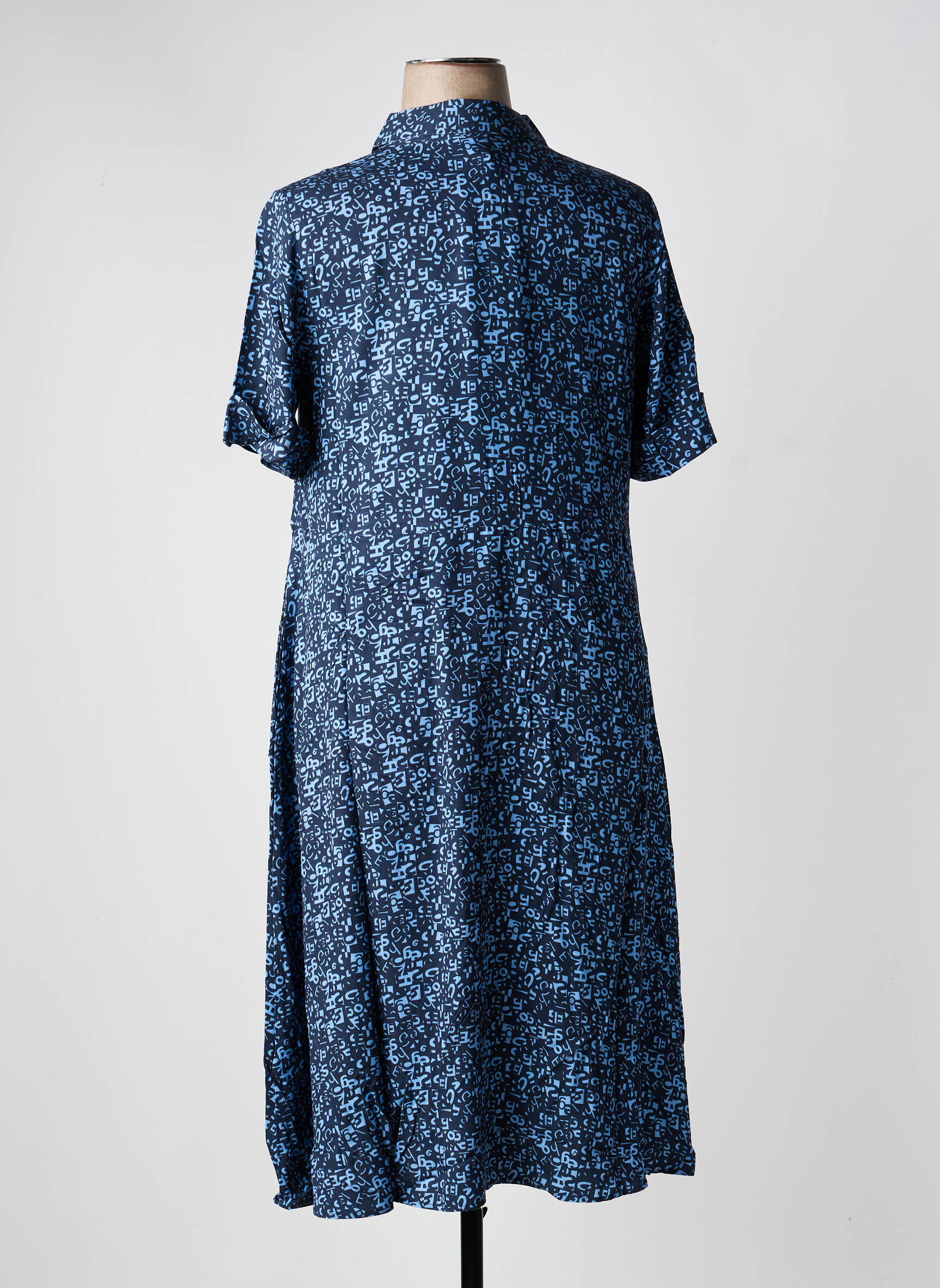 Robe longue imprimé fantaisie manches courtes bleu SHEEGO femme
