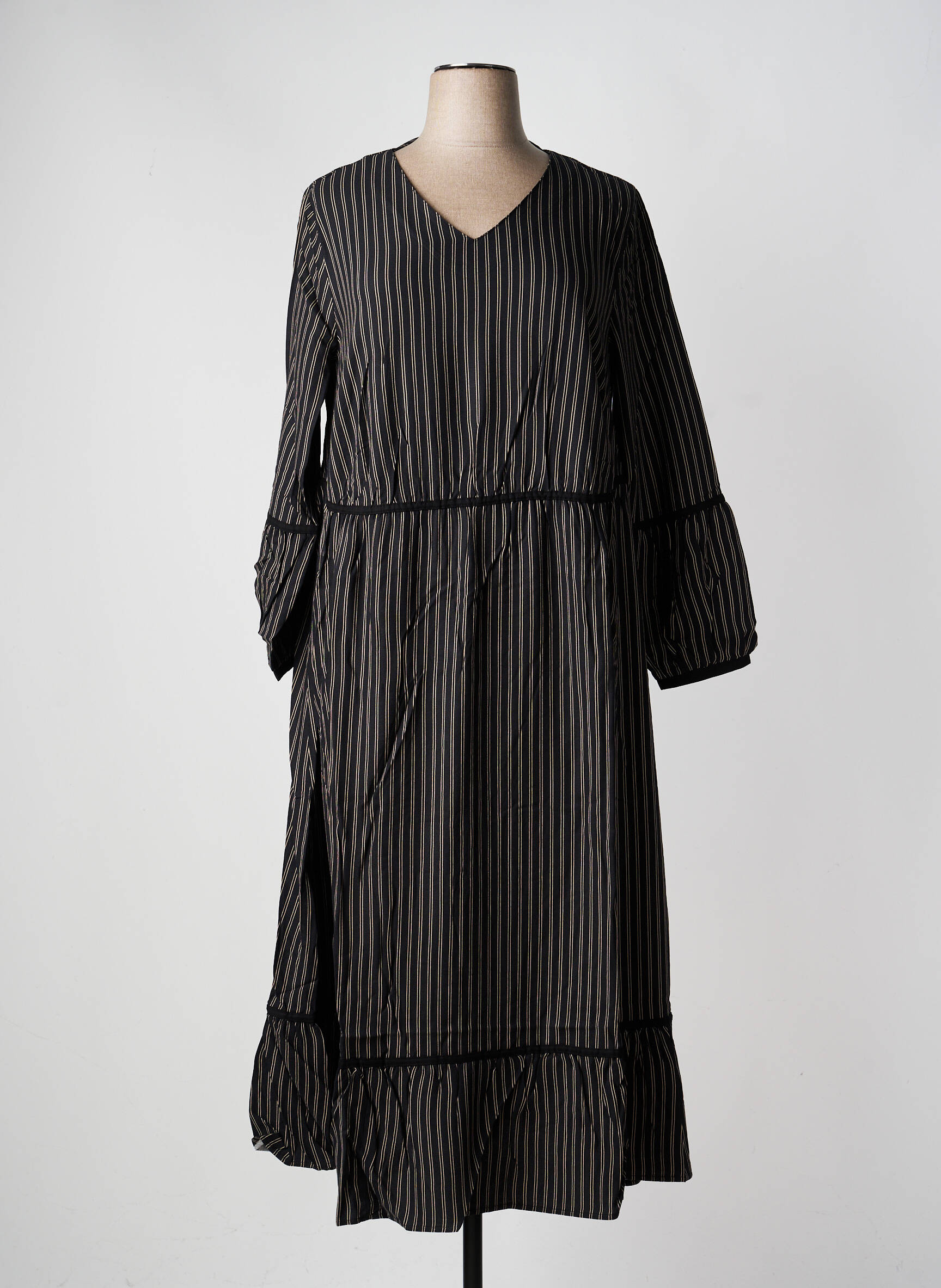 Robe longue manches longues manches longues noir SHEEGO femme