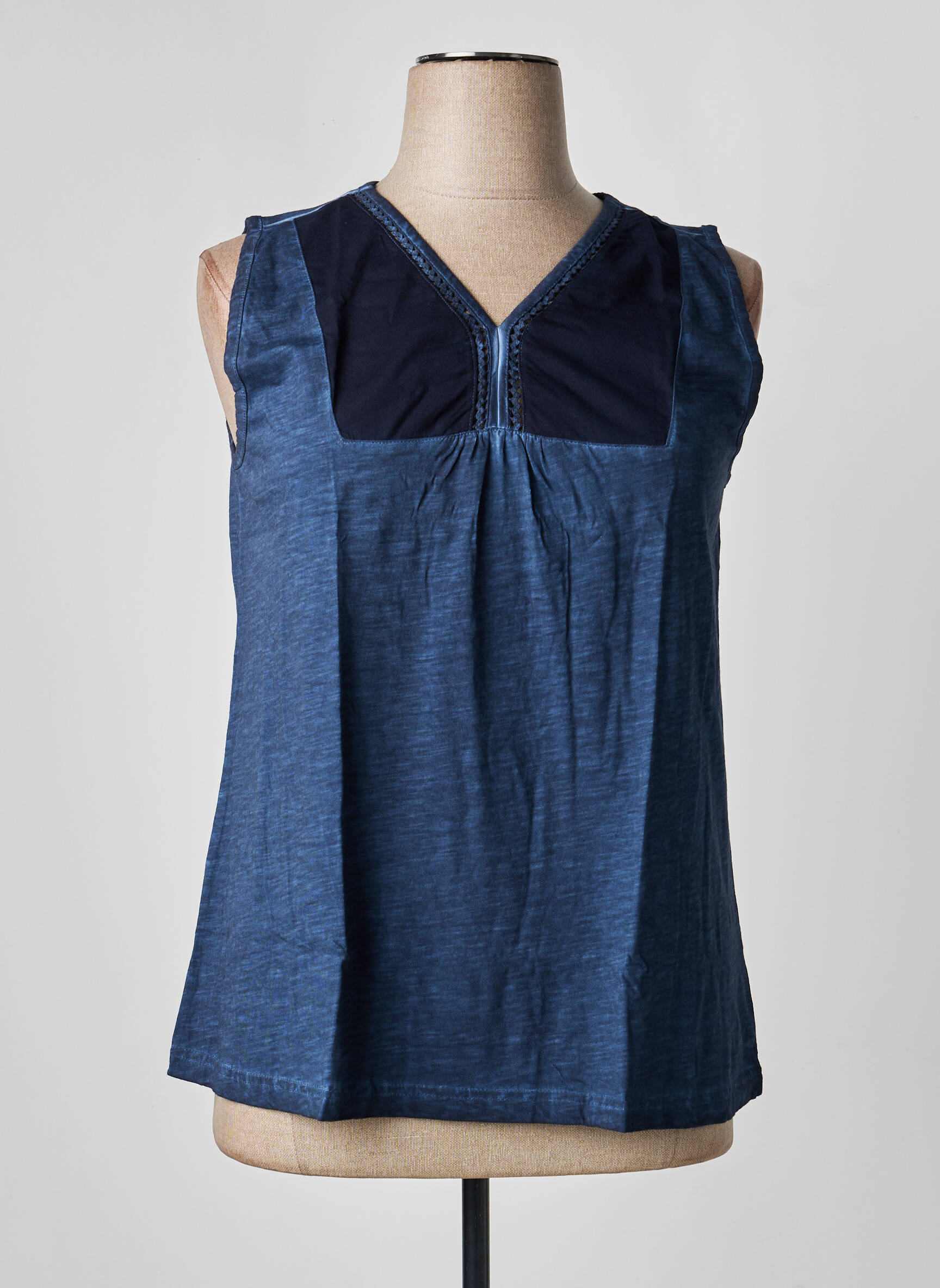 Top col v sans manche bleu SHEEGO femme