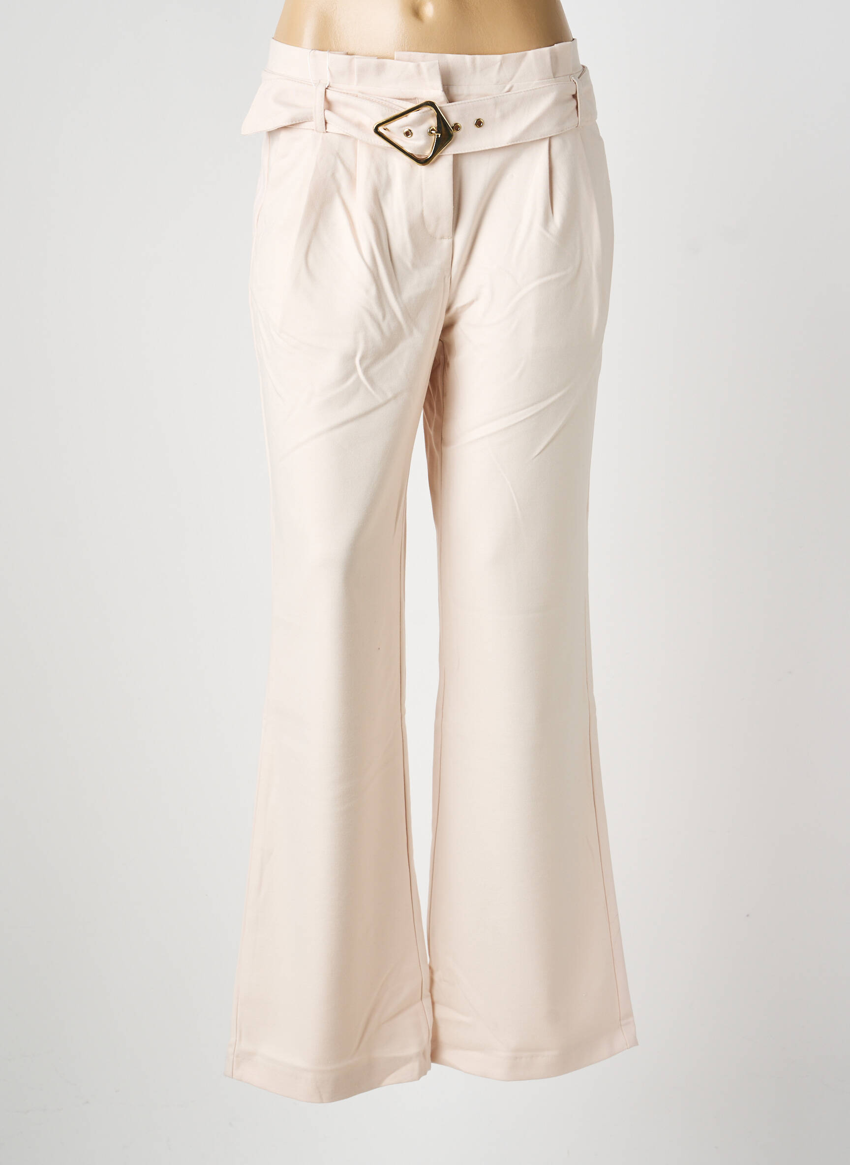 Pantalon flare fermeture zippée sous rabat avec crochet beige HEINE femme