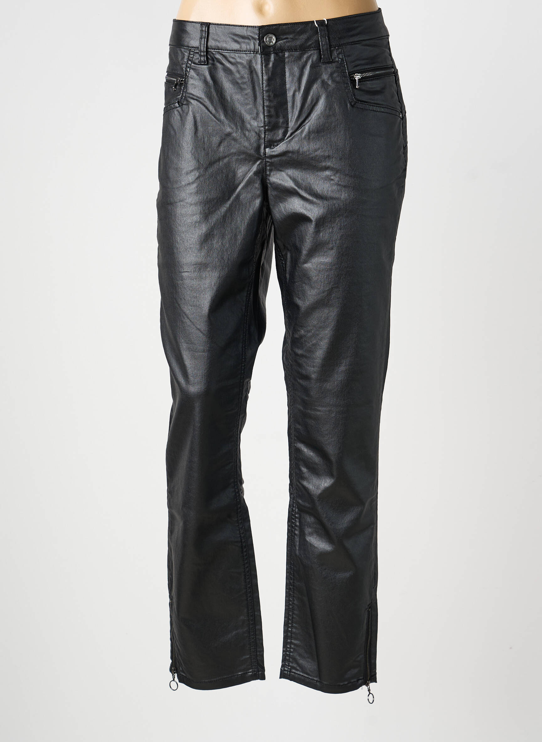 Pantalon droit fermeture zippée sous rabat boutonné noir HEINE femme