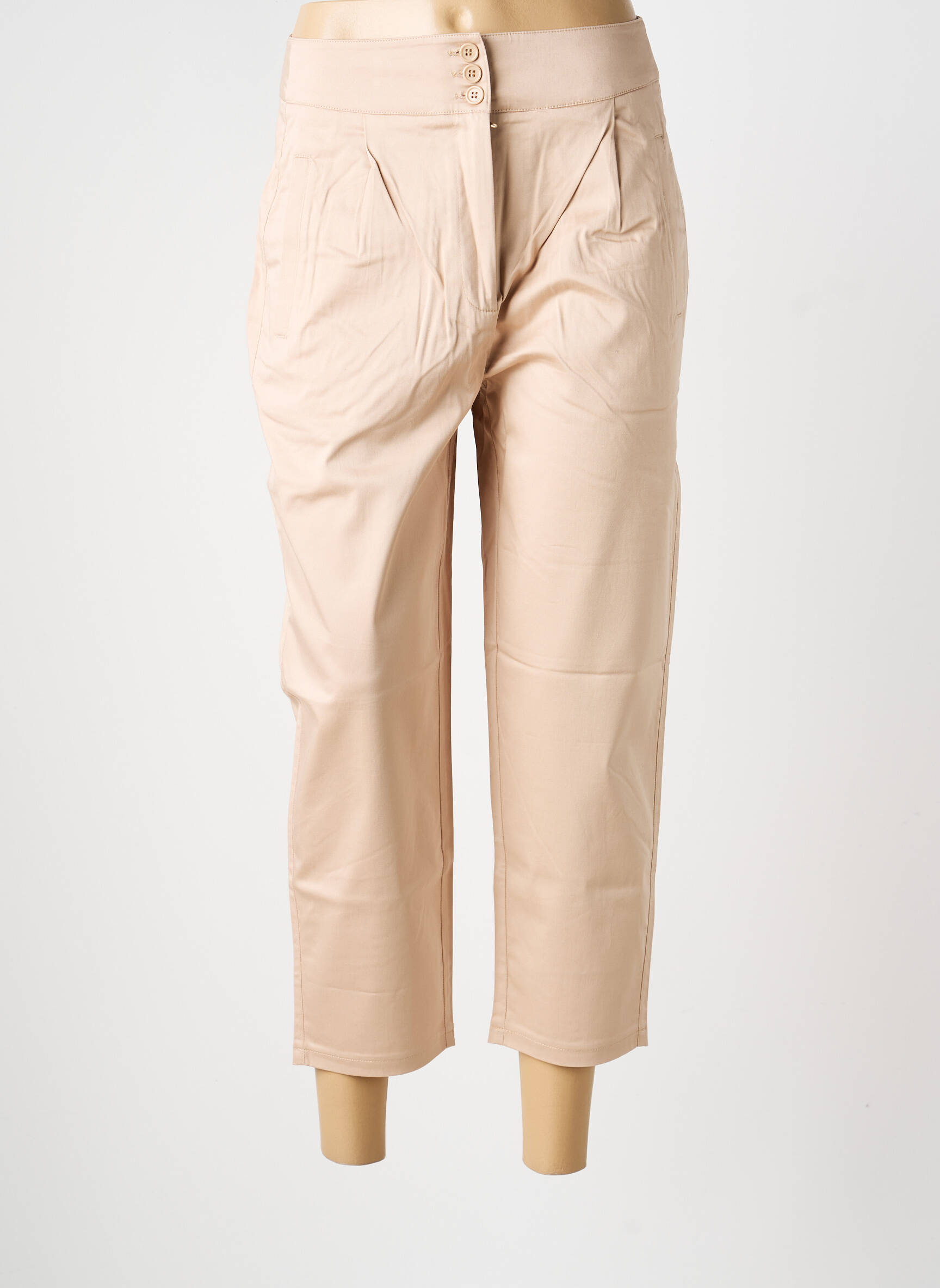 Pantalon 7/8 fermeture zippée sous rabat avec crochet beige ASHLEY BROOKE femme