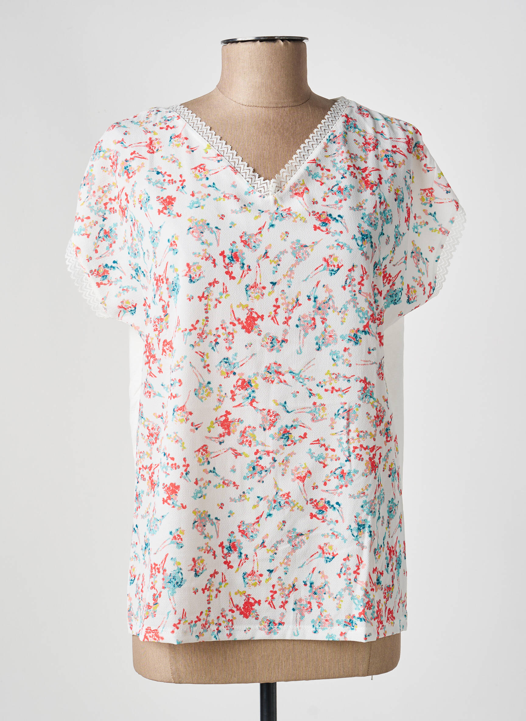 Top imprimé fantaisie manches courtes blanc DAMART femme