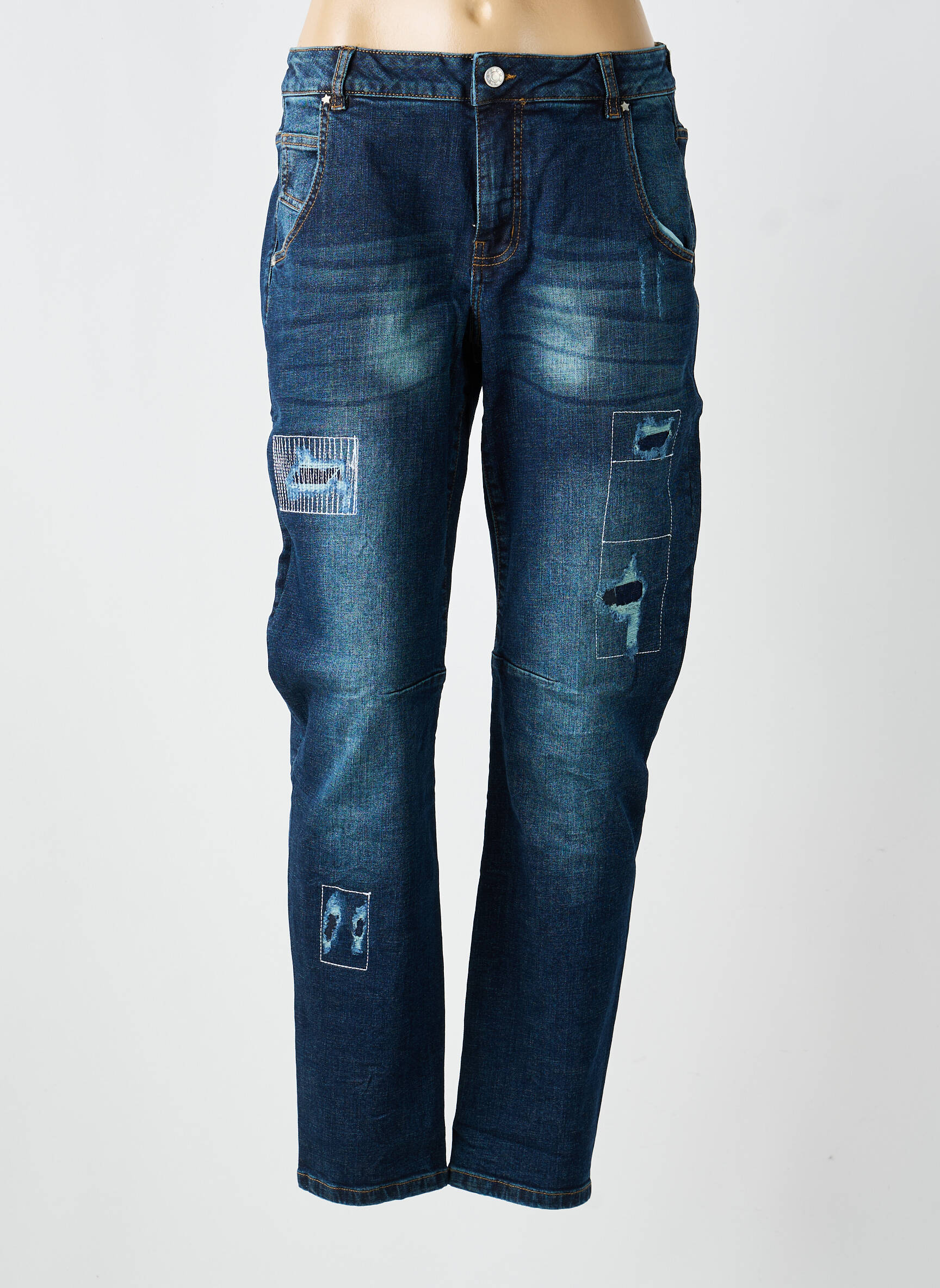 Jeans coupe slim effet usé délavé taille normale bleu HEINE femme