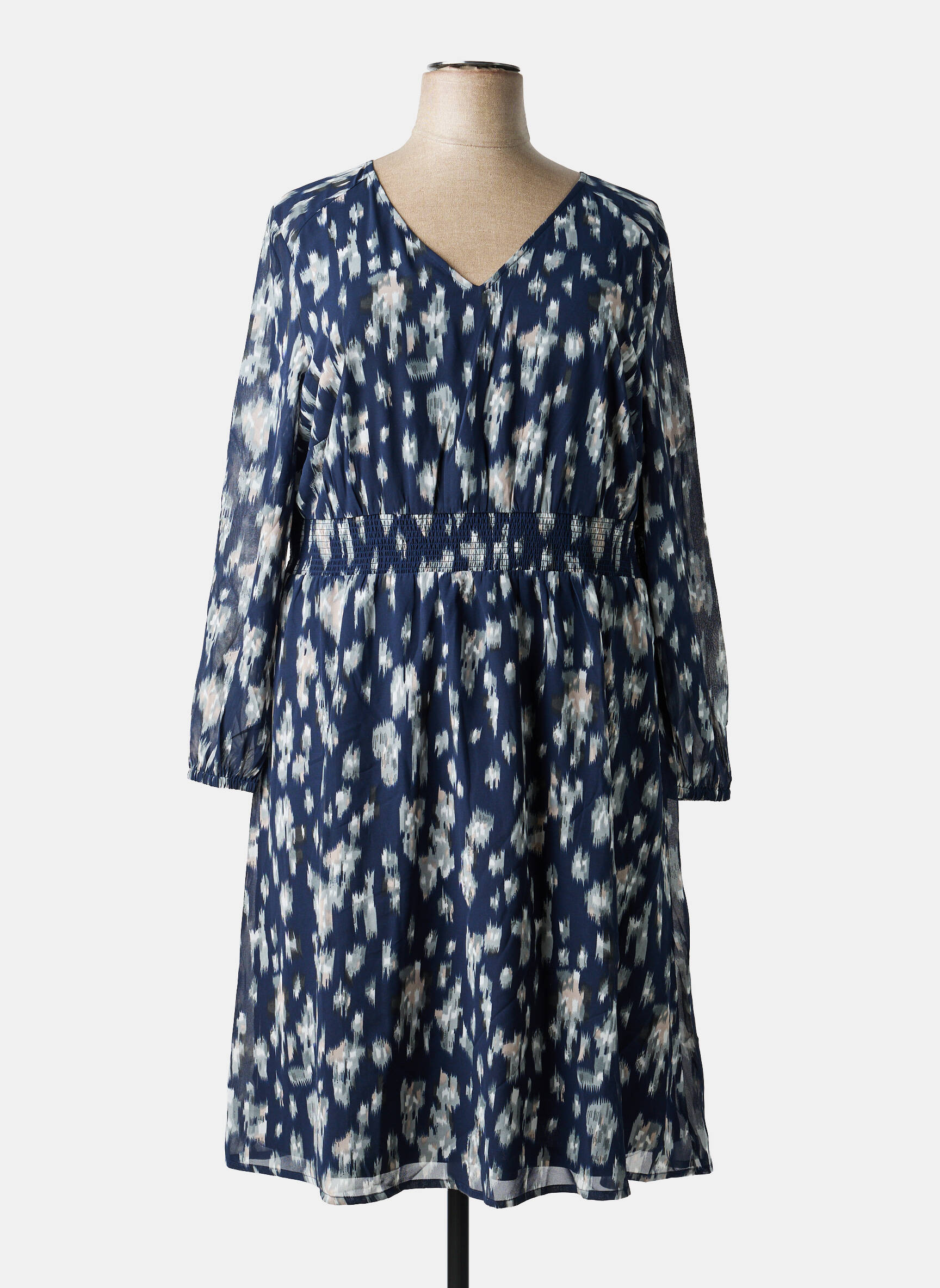 Robe mi-longue imprimé fantaisie manches longues bleu SHEEGO femme