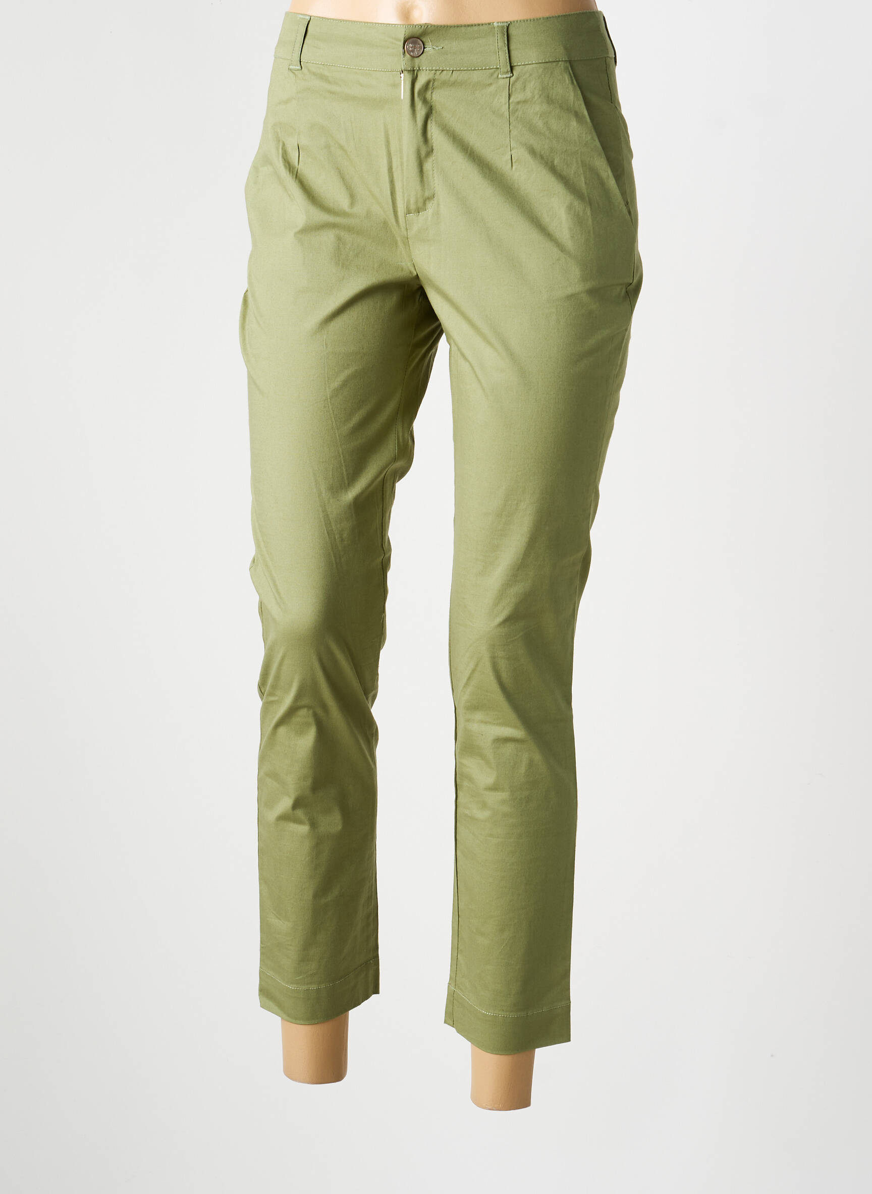 Pantalon chino fermeture zippée sous rabat boutonné taille normale vert LA FIANCÉE femme
