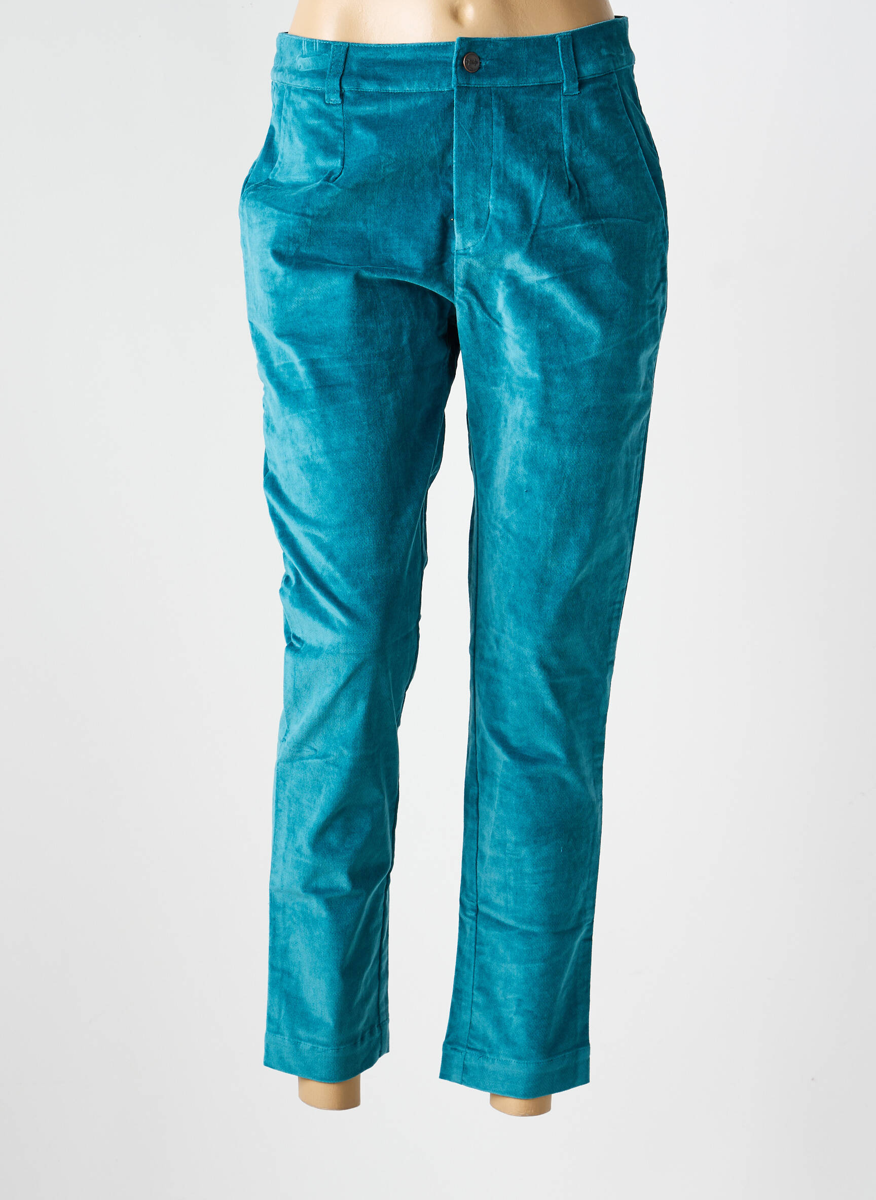 Pantalon chino fermeture zippée sous rabat boutonné taille normale bleu LA FIANCÉE femme